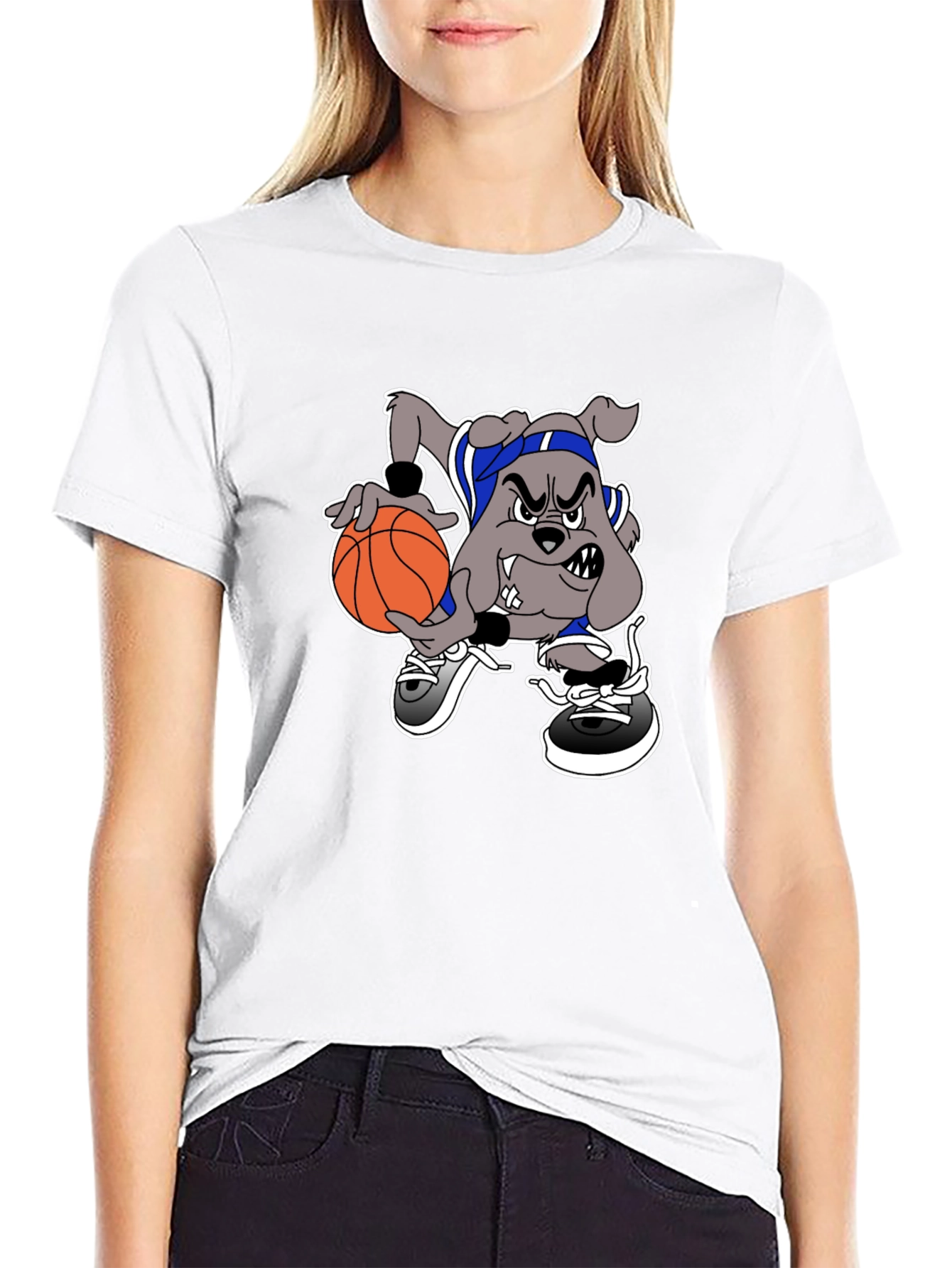 Black Basketball Bulldog Black T-Shirt view 9