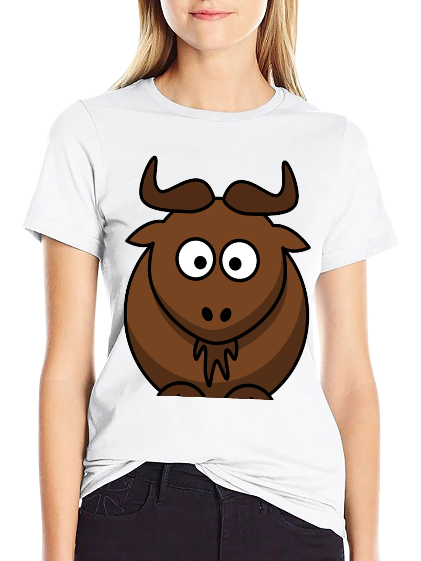 Black Cartoon Bull Graphic Tee - Black Cotton T-Shirt view 9