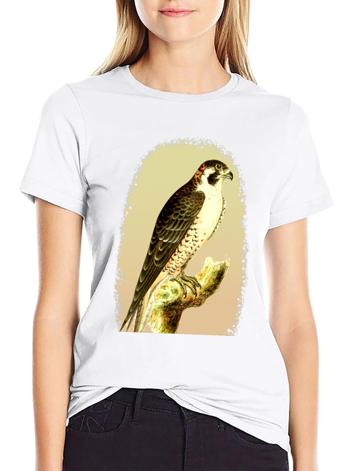 Black Falcon Graphic Tee - Vintage Bird Illustration T-Shirt view 9