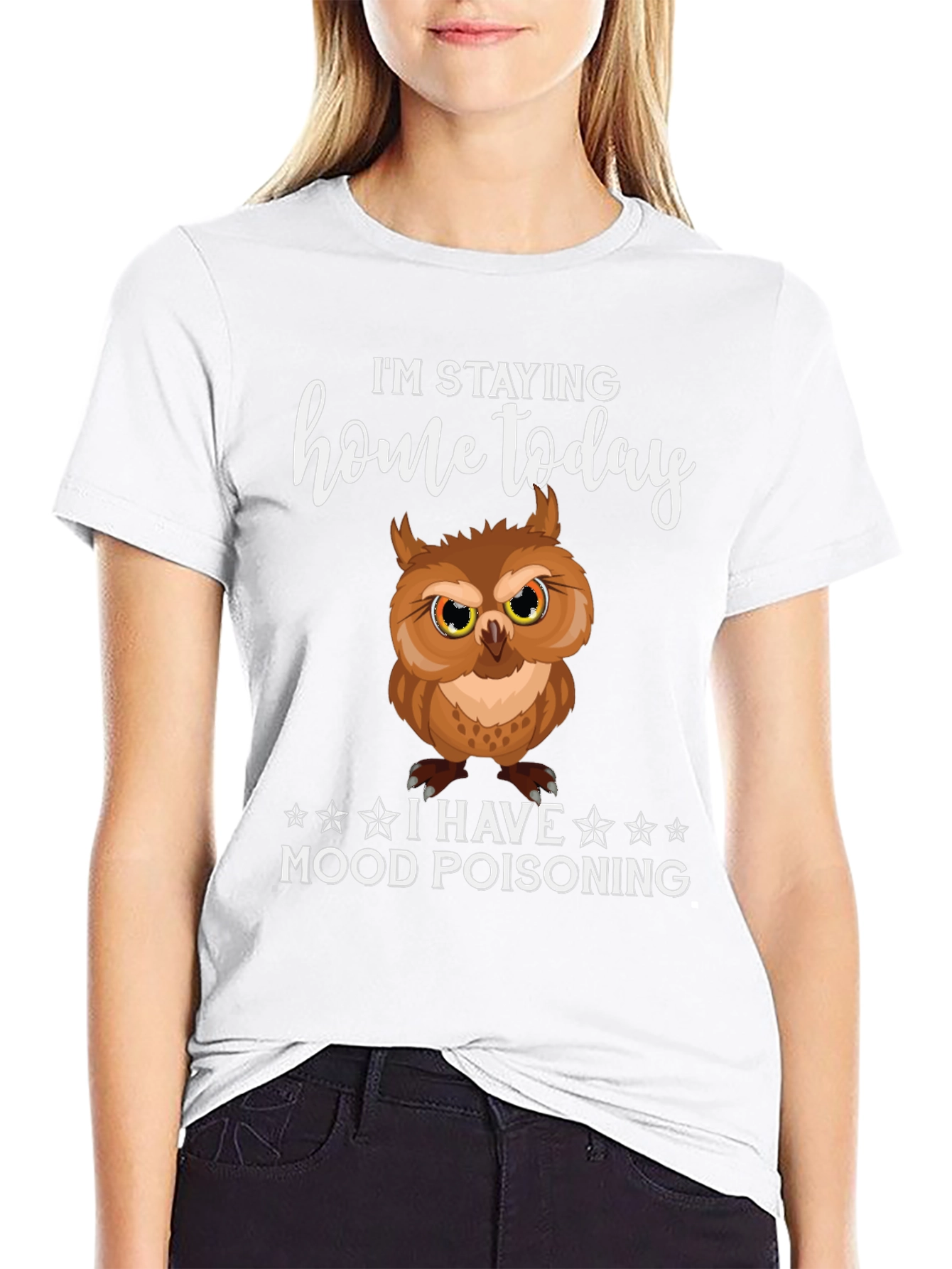 Black I'm Staying Home Mood Poisoning Owl Graphic Tee view 9
