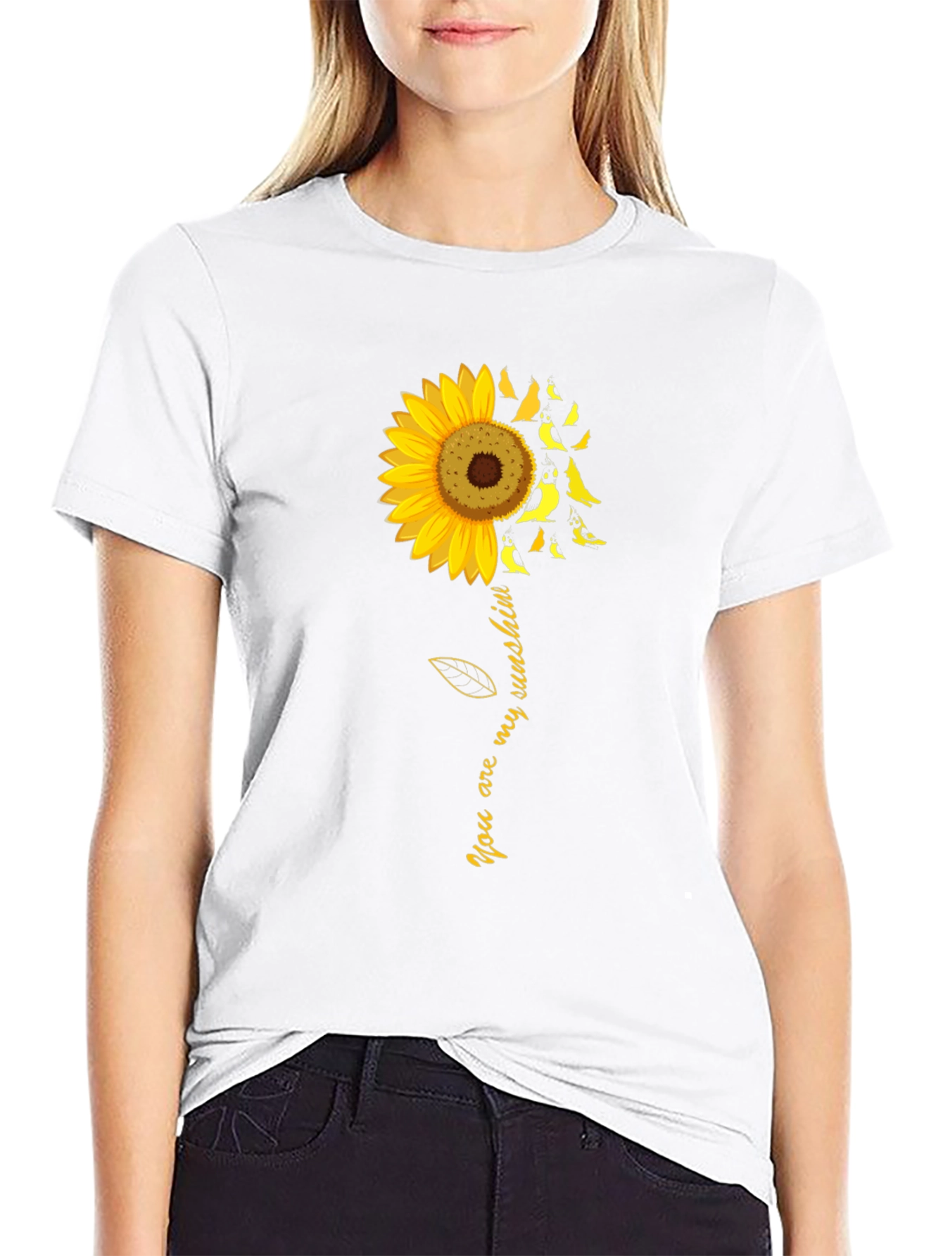 Black Sunflower Bird T-Shirt - You Are My Sunshine Tee view 9