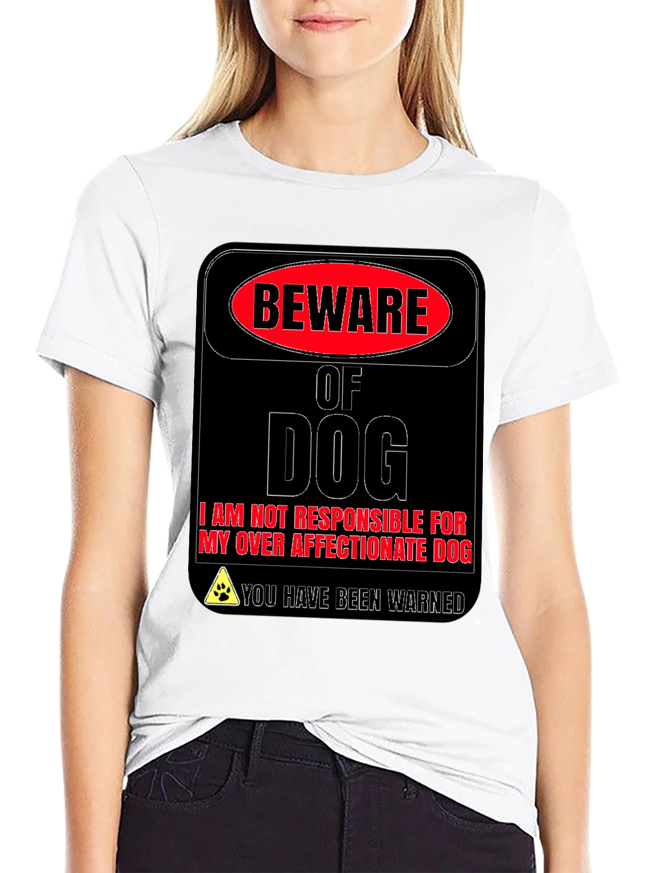Black Beware of Dog Novelty Graphic T-Shirt view 9