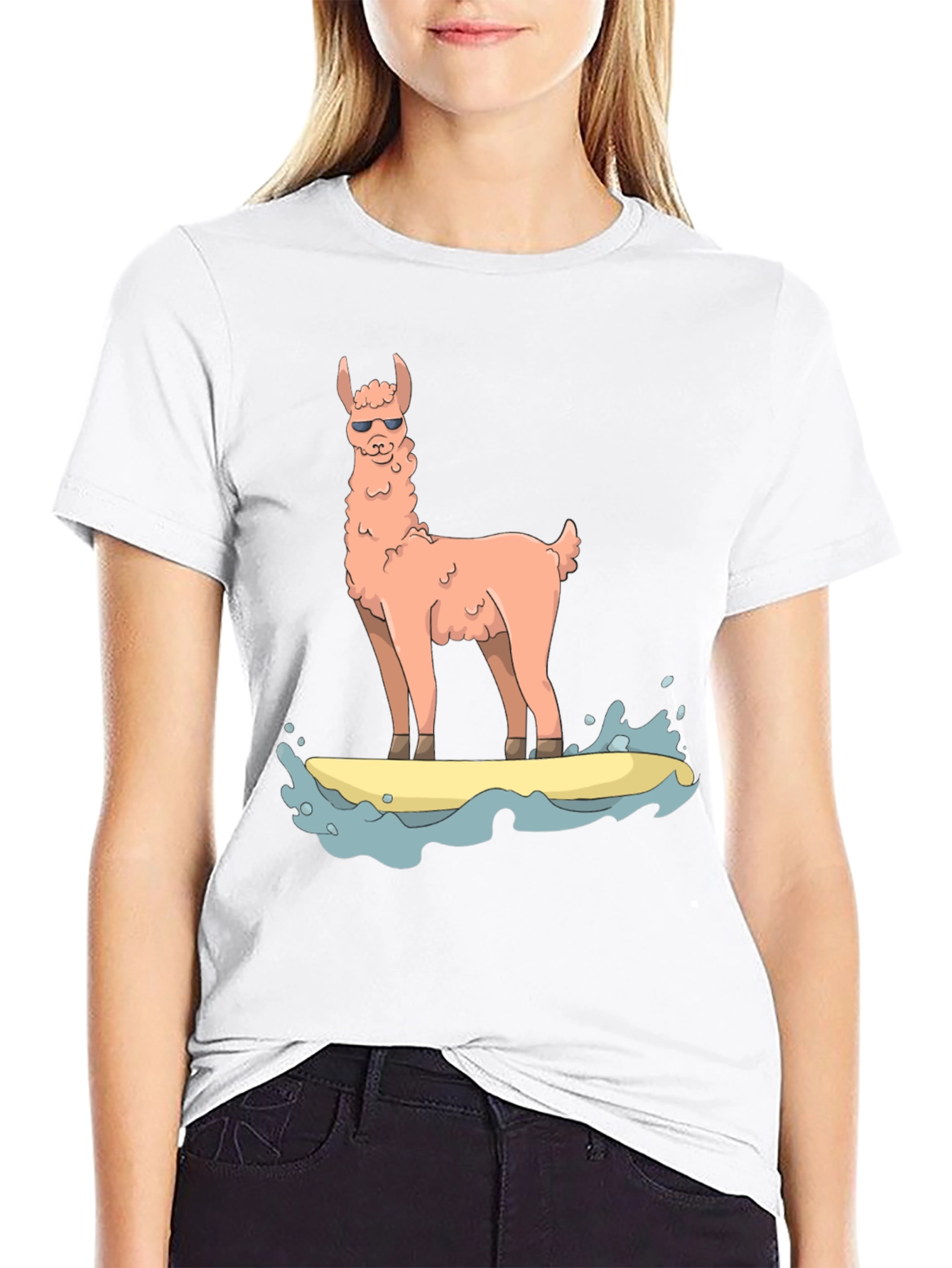 Black Surfing Llama Graphic Tee view 9