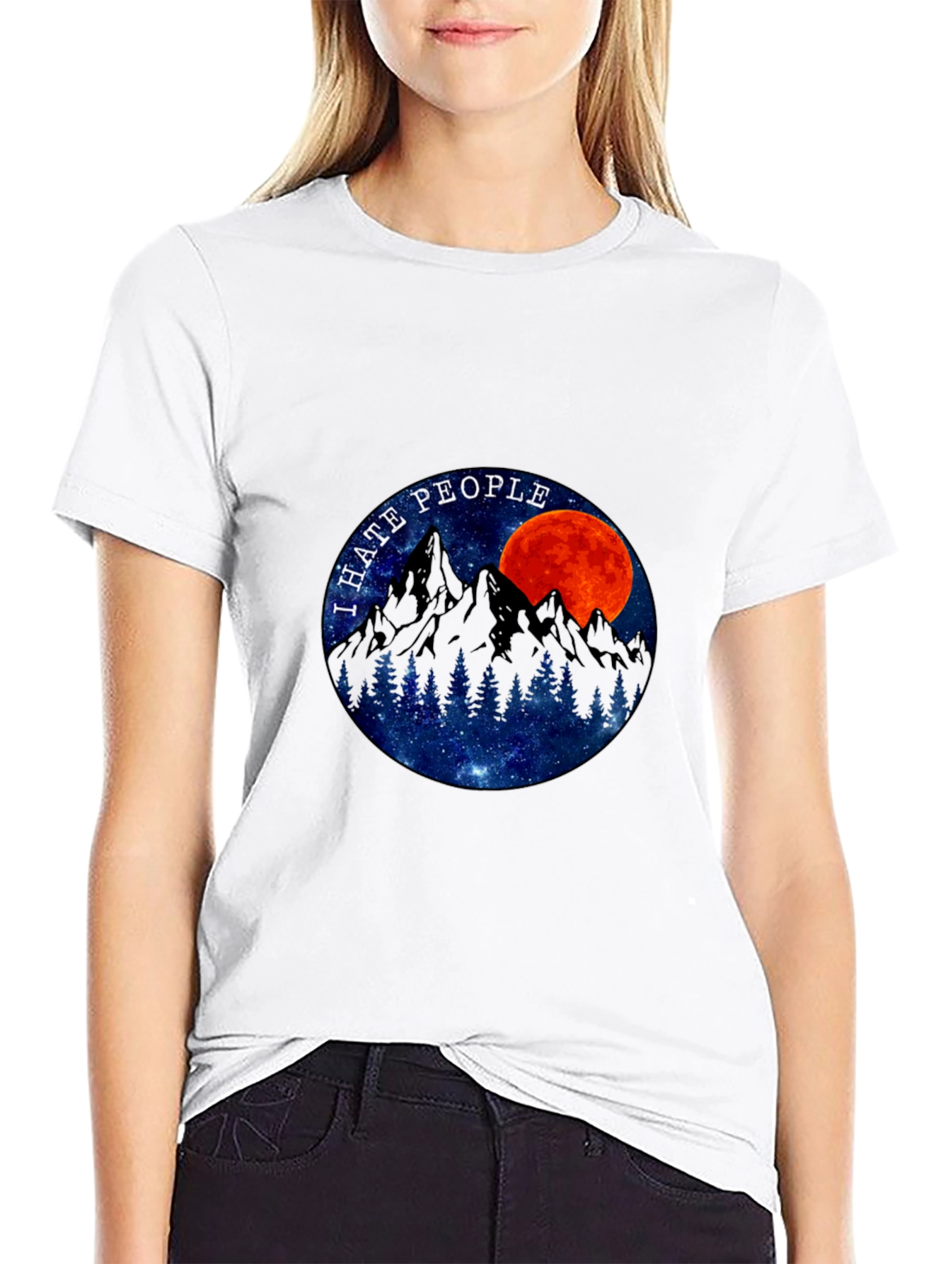 I Hate People Graphic T-Shirt - Moon & Mountains - 9