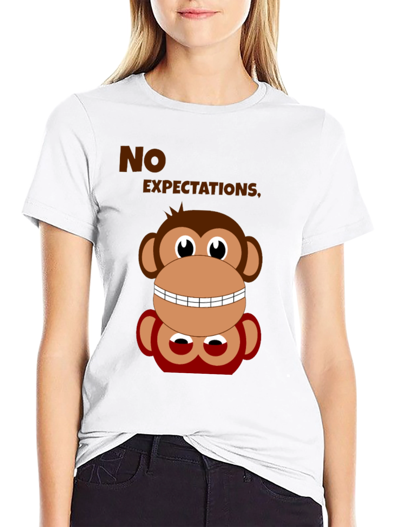 Black Funny Monkey No Expectations Graphic Tee view 9