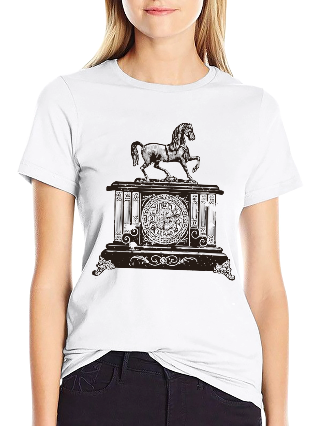 Black Men's Black Horse Clock Graphic Tee view 9