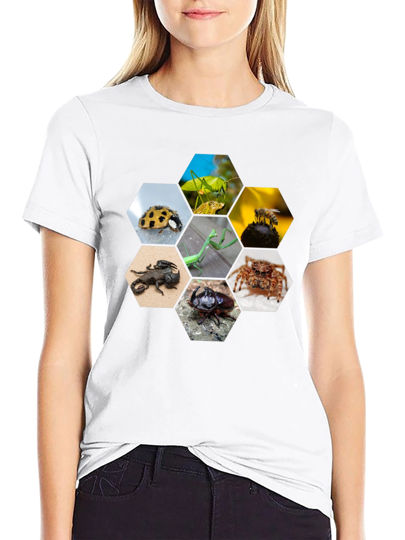 Black Insect Hexagon T-Shirt - Unique Nature Design view 9