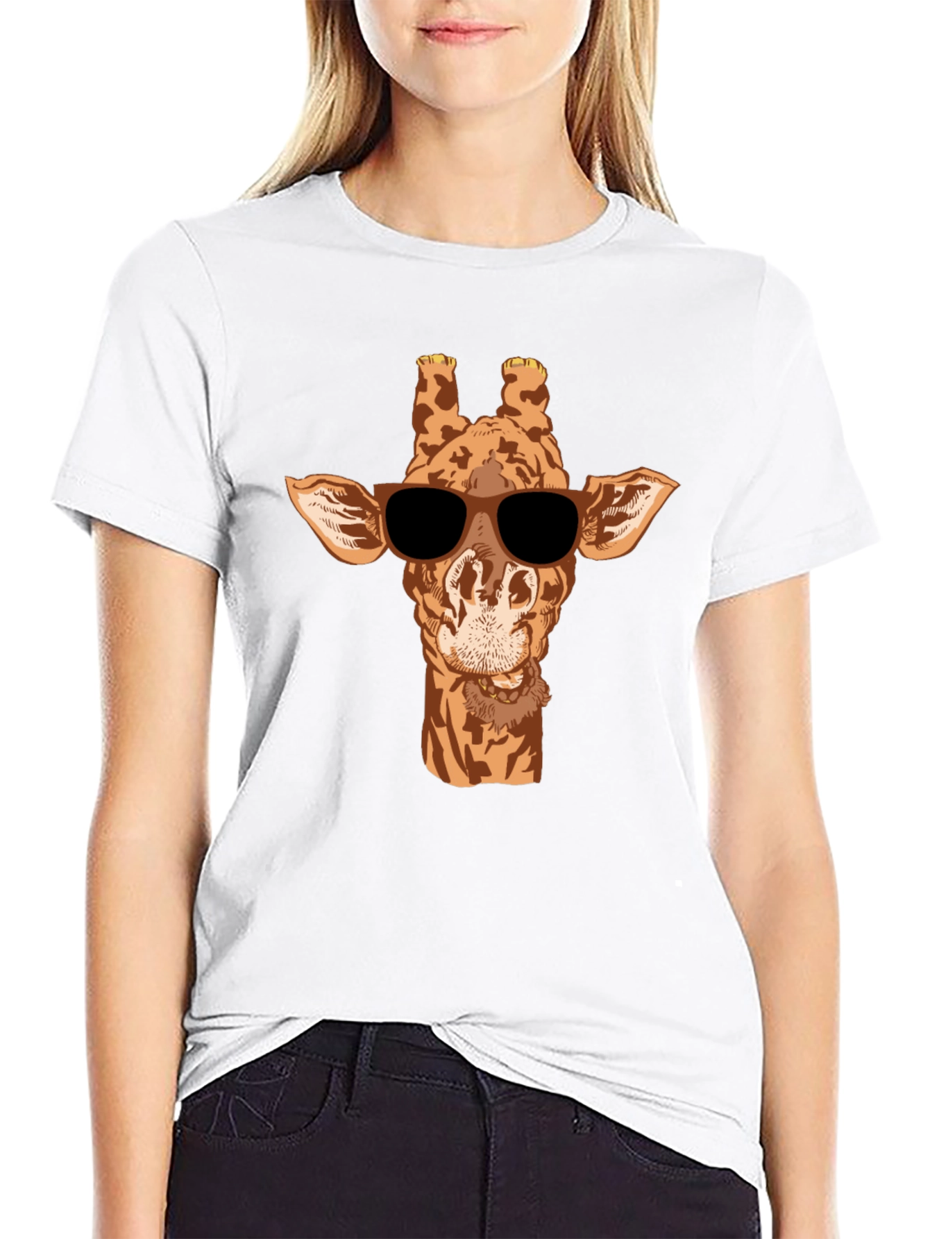 Black Cool Giraffe Graphic Tee - Black Cotton T-Shirt view 9