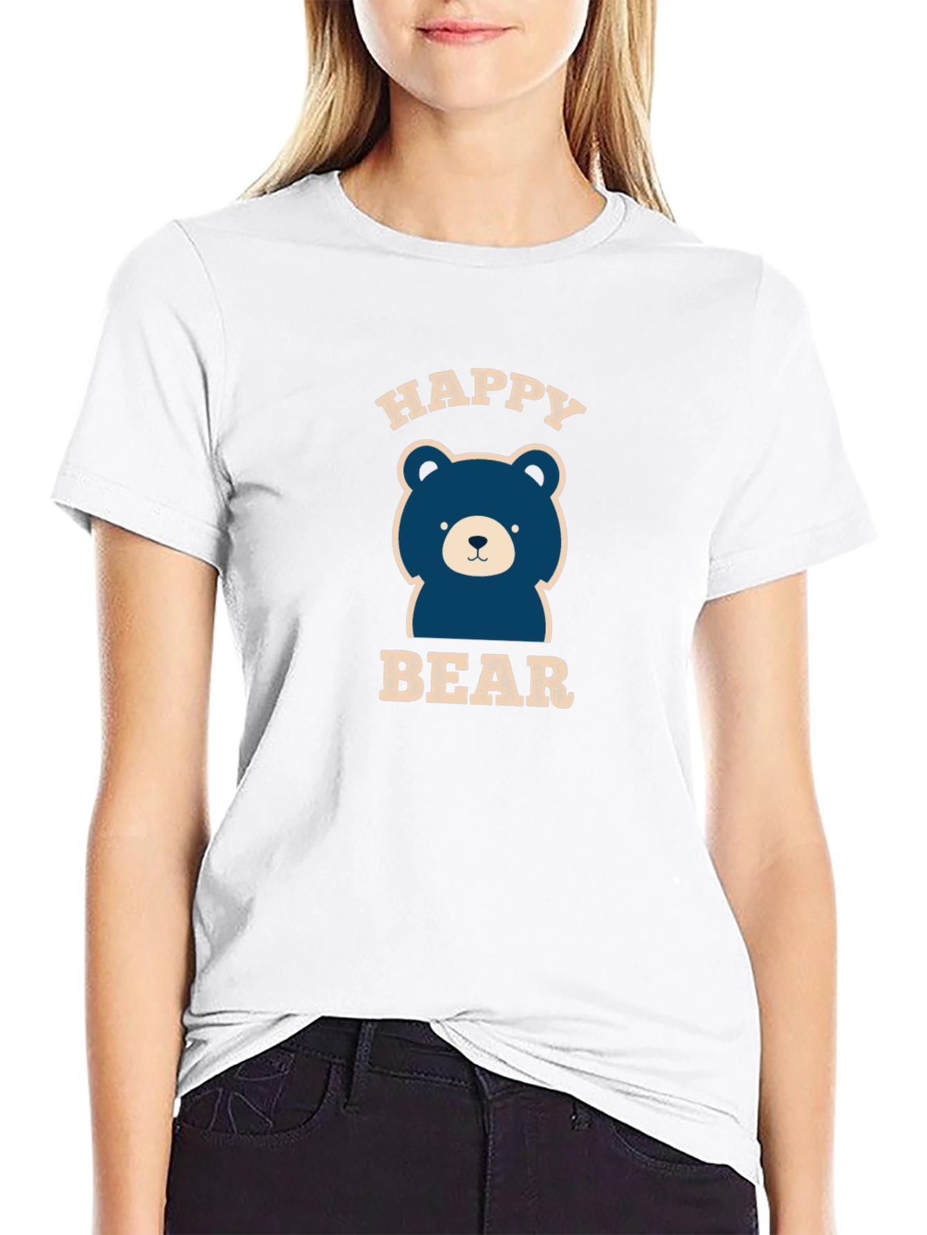 Black Happy Bear Graphic Tee - Black Cotton Blend view 9