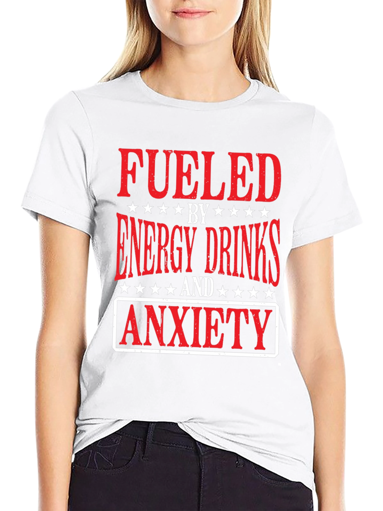 Black Fueled by Energy Drinks and Anxiety T-Shirt view 9