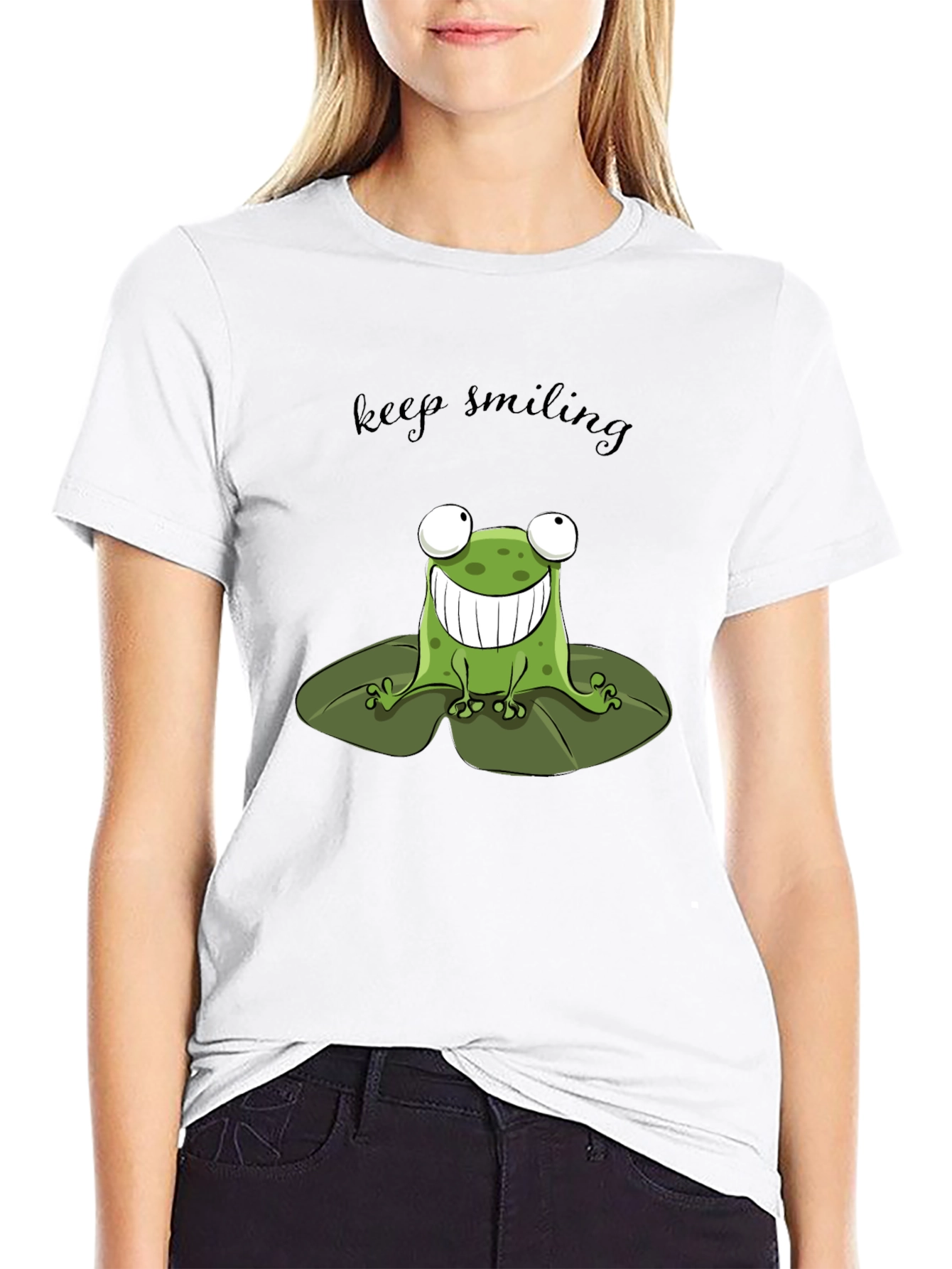 Black Keep Smiling Frog Graphic Tee - Black Cotton Comfort view 9