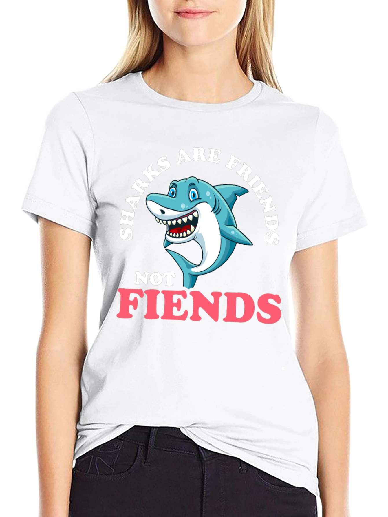 Black Sharks Are Friends T-Shirt - Funny Graphic Tee view 9
