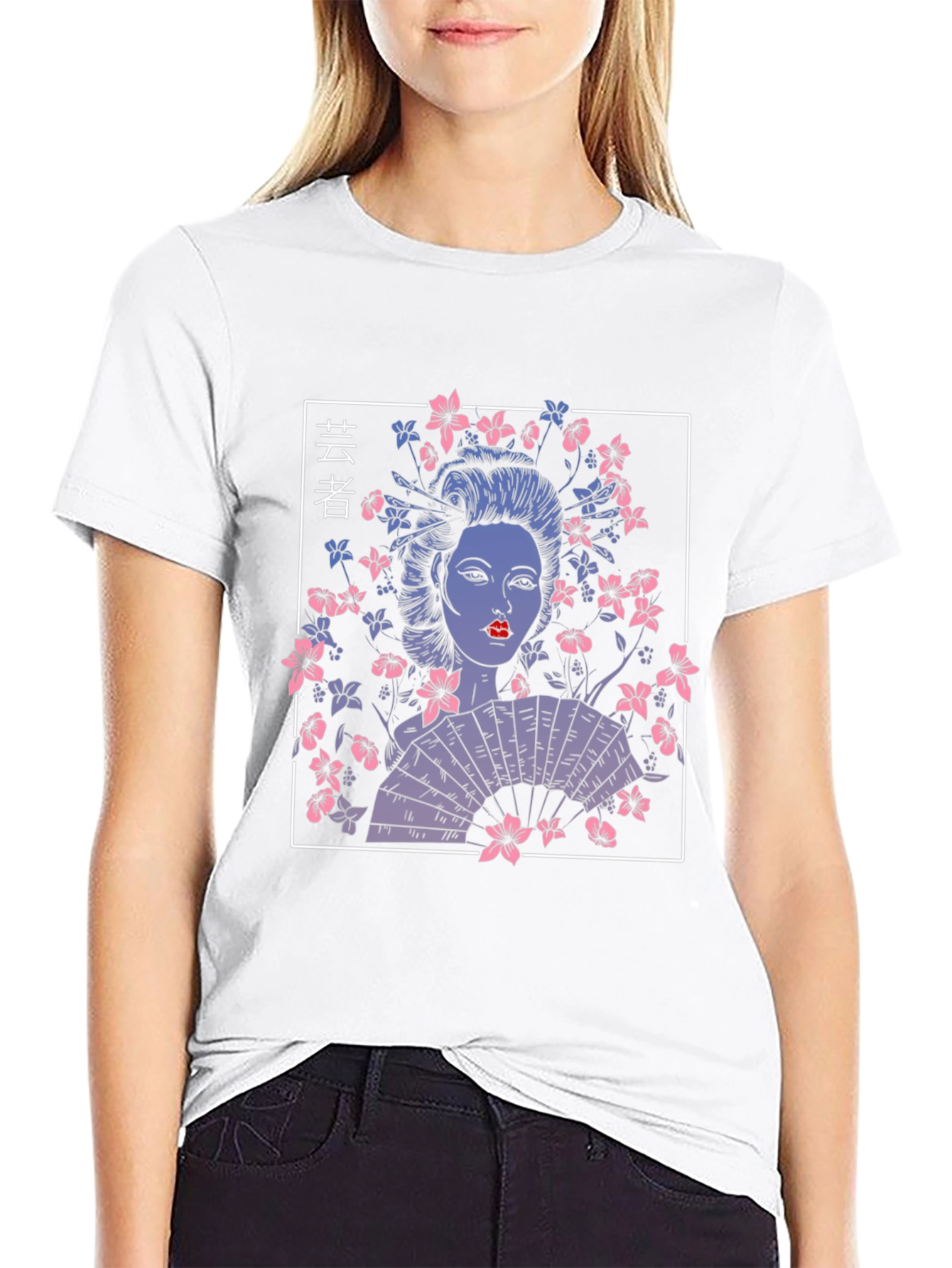 Black Geisha Graphic Tee - Black Cotton T-Shirt view 9