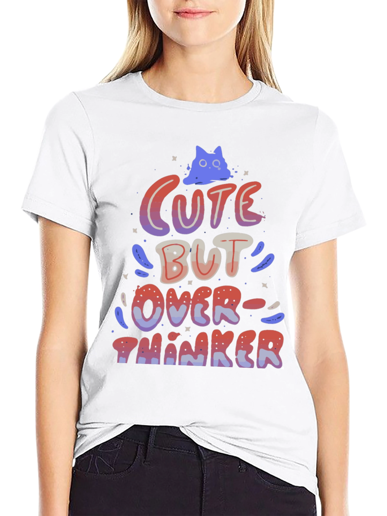 Black Cute But Overthinker Graphic T-Shirt view 9