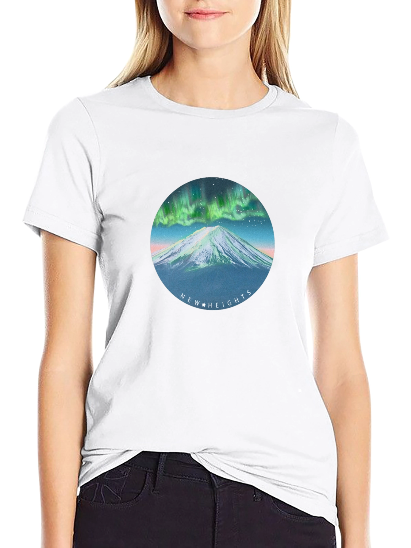 Black Aurora Mountain T-Shirt - New Heights Graphic Tee view 9