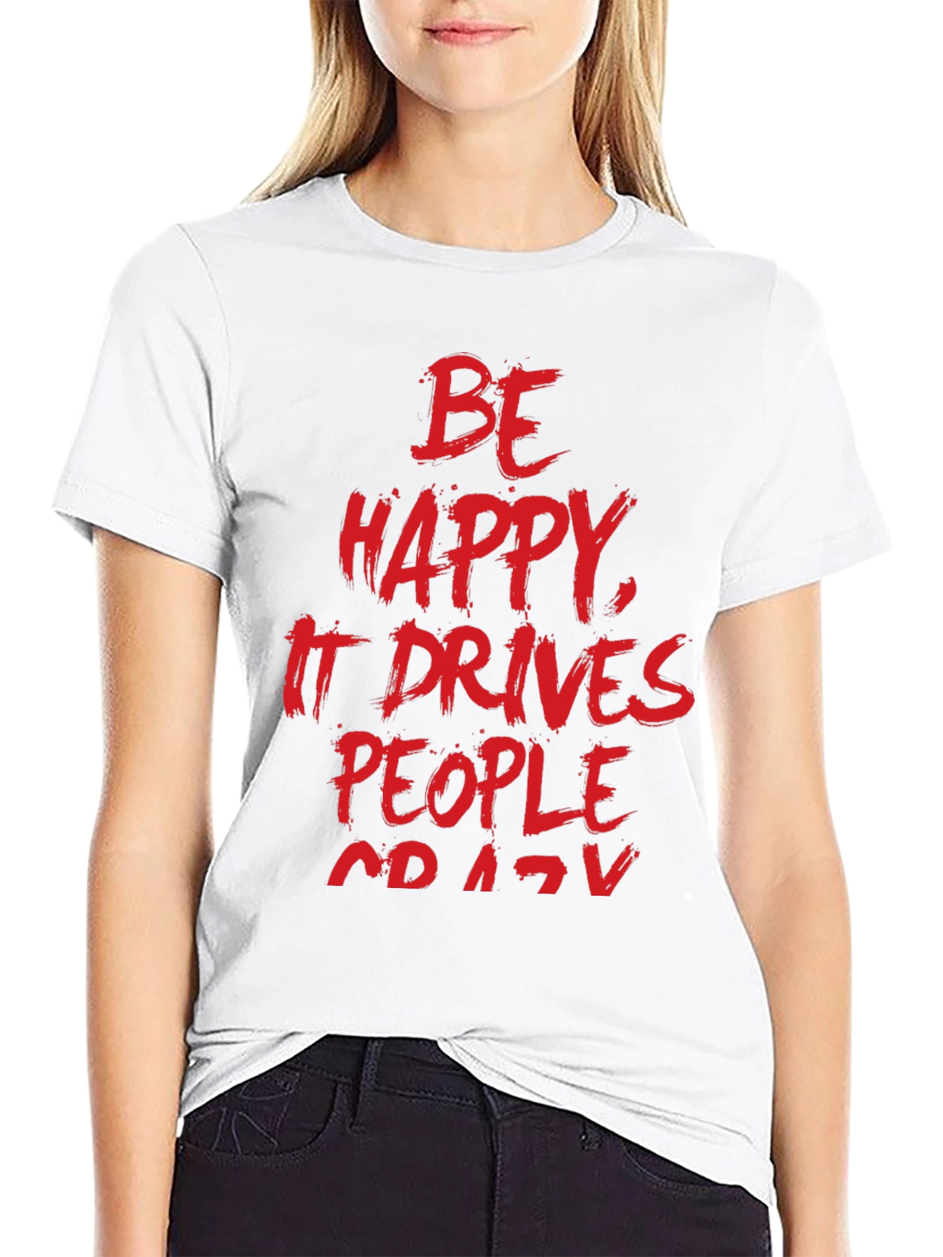 Black Be Happy T-Shirt -  Funny Slogan Tee view 9