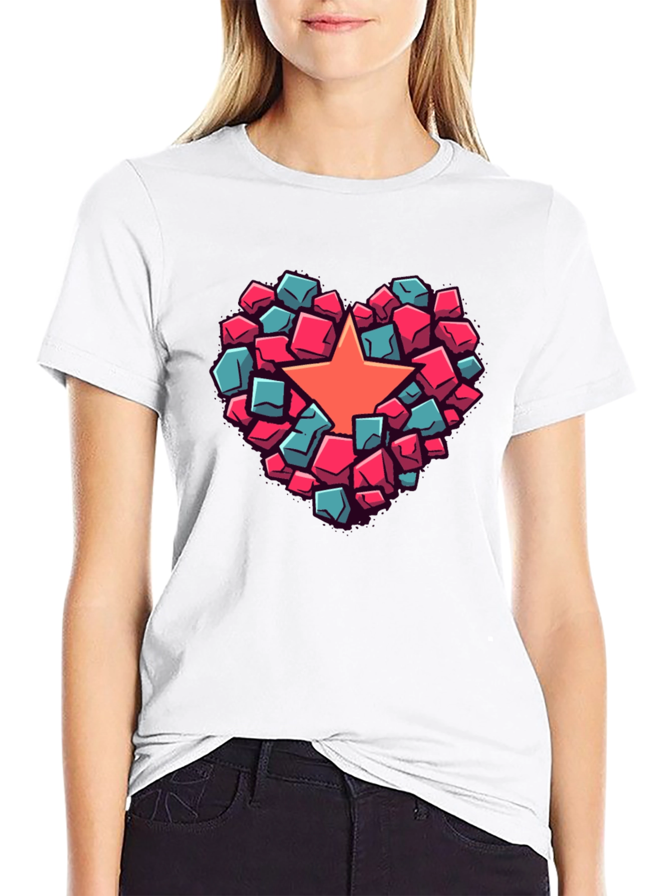 Black Heart Star Block Graphic T-Shirt view 9