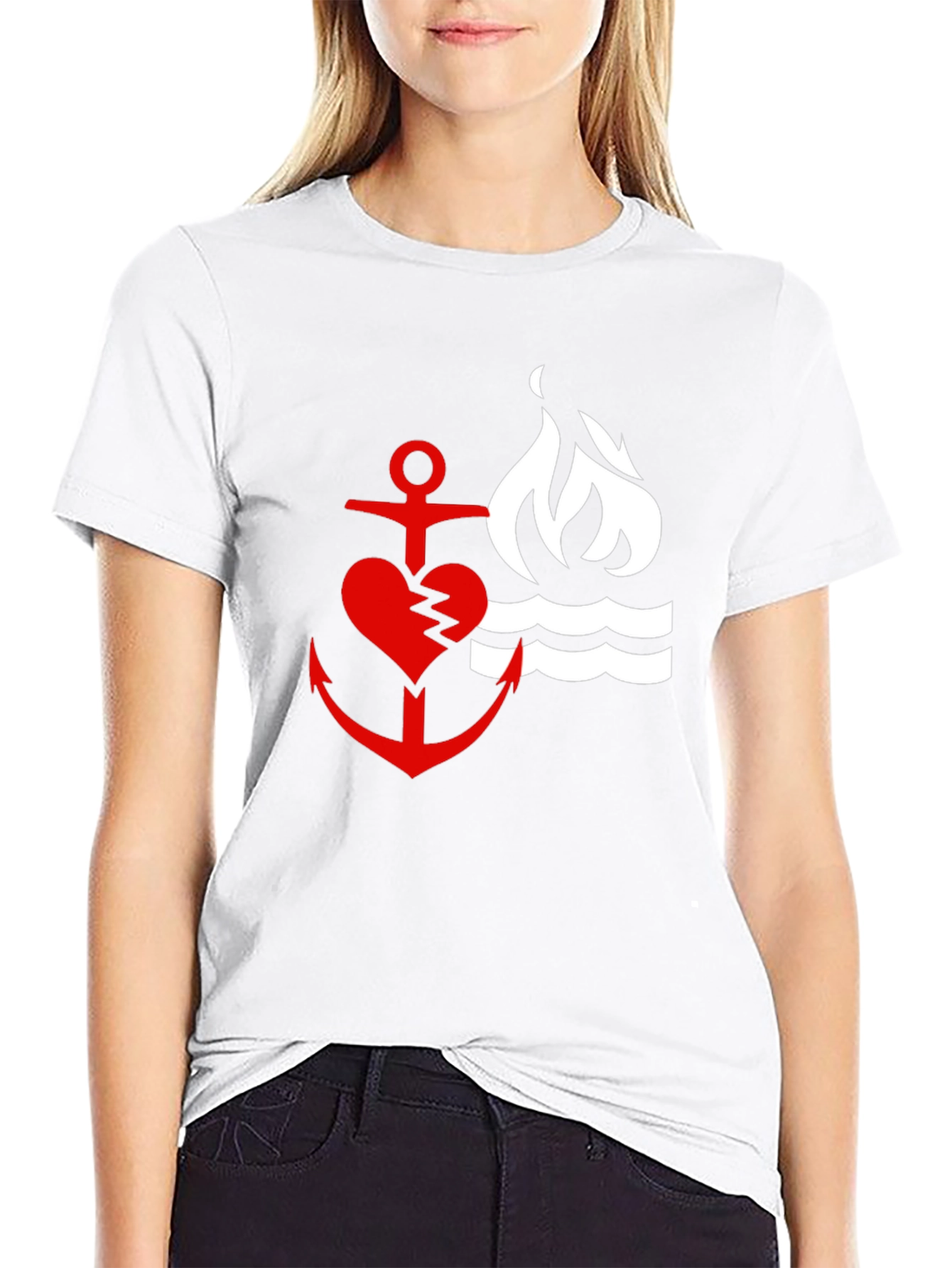 Black Red Heart Anchor & Flame Black T-Shirt view 9