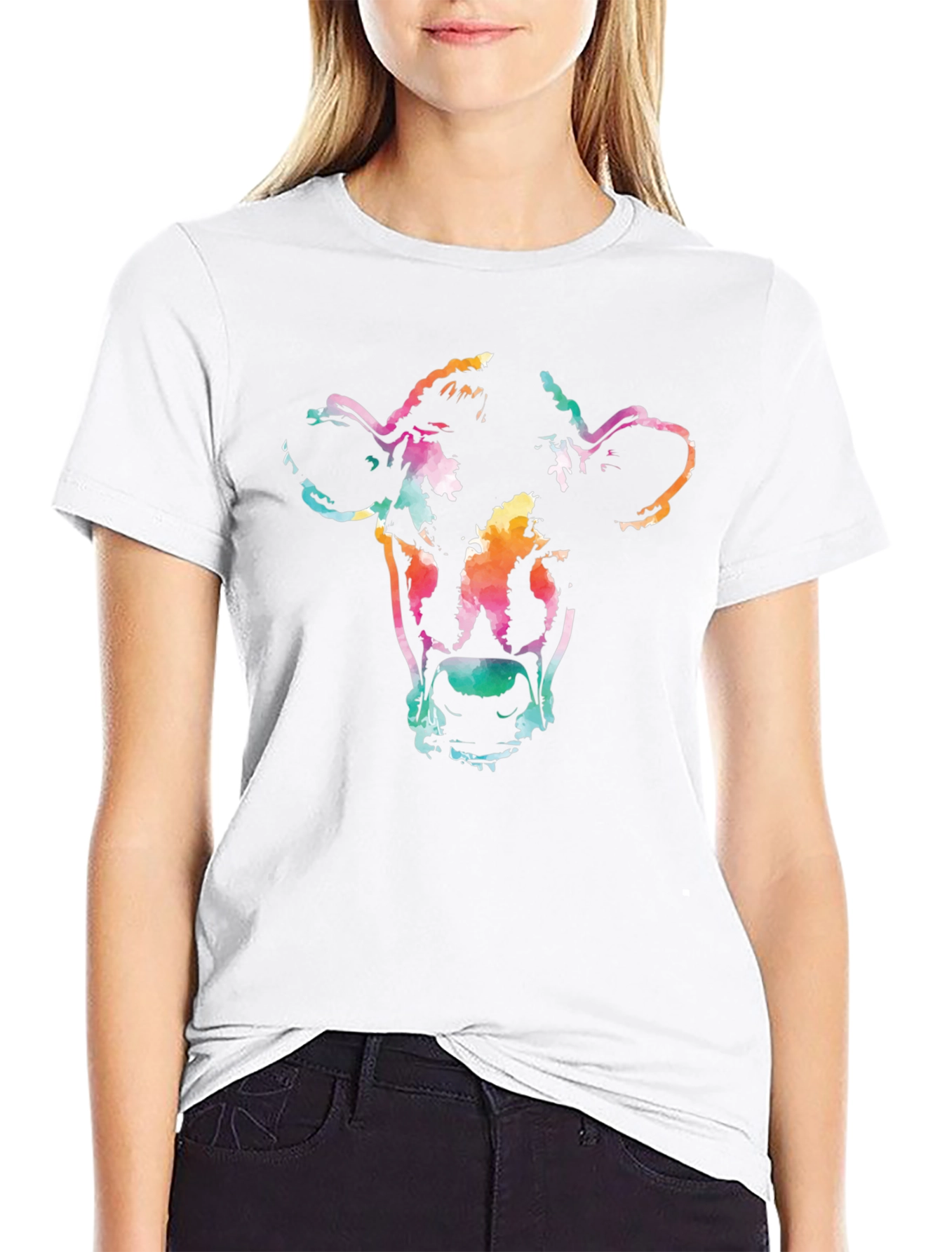Black Vibrant Cow Graphic Tee - Unisex Black T-Shirt view 9