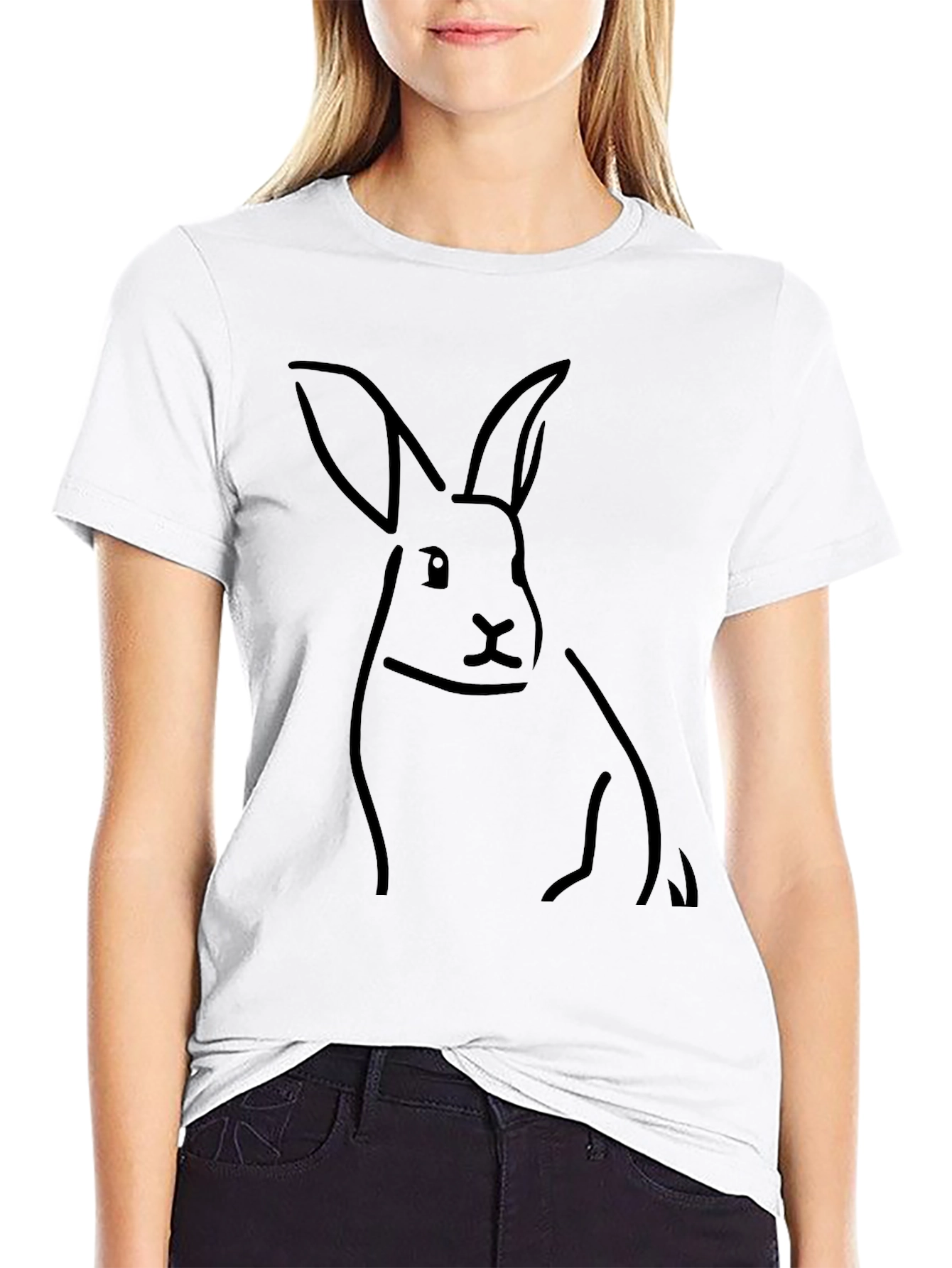 Black Rabbit Outline Graphic T-Shirt - Modern Minimalist Design view 9