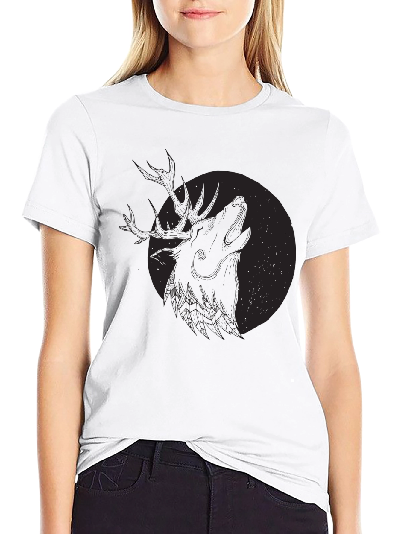 Black Black Deer Howl Graphic Tee view 9