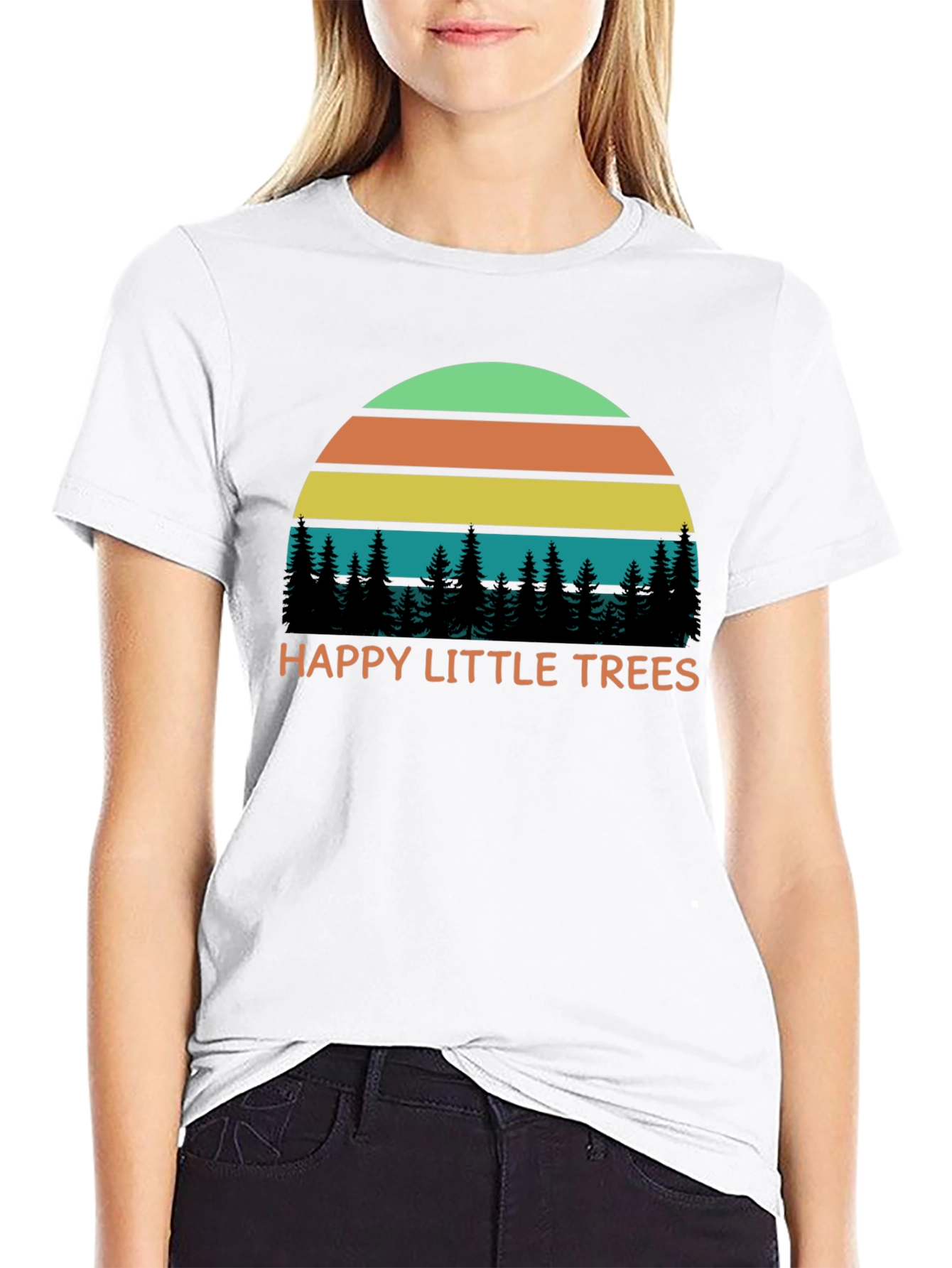 Black Happy Little Trees Retro T-Shirt view 9
