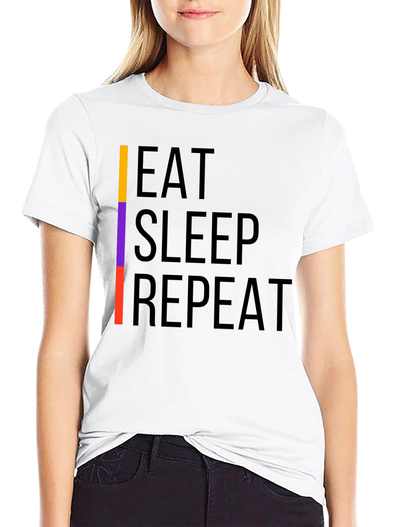Black Eat Sleep Repeat Graphic Tee - Black Crew Neck view 9