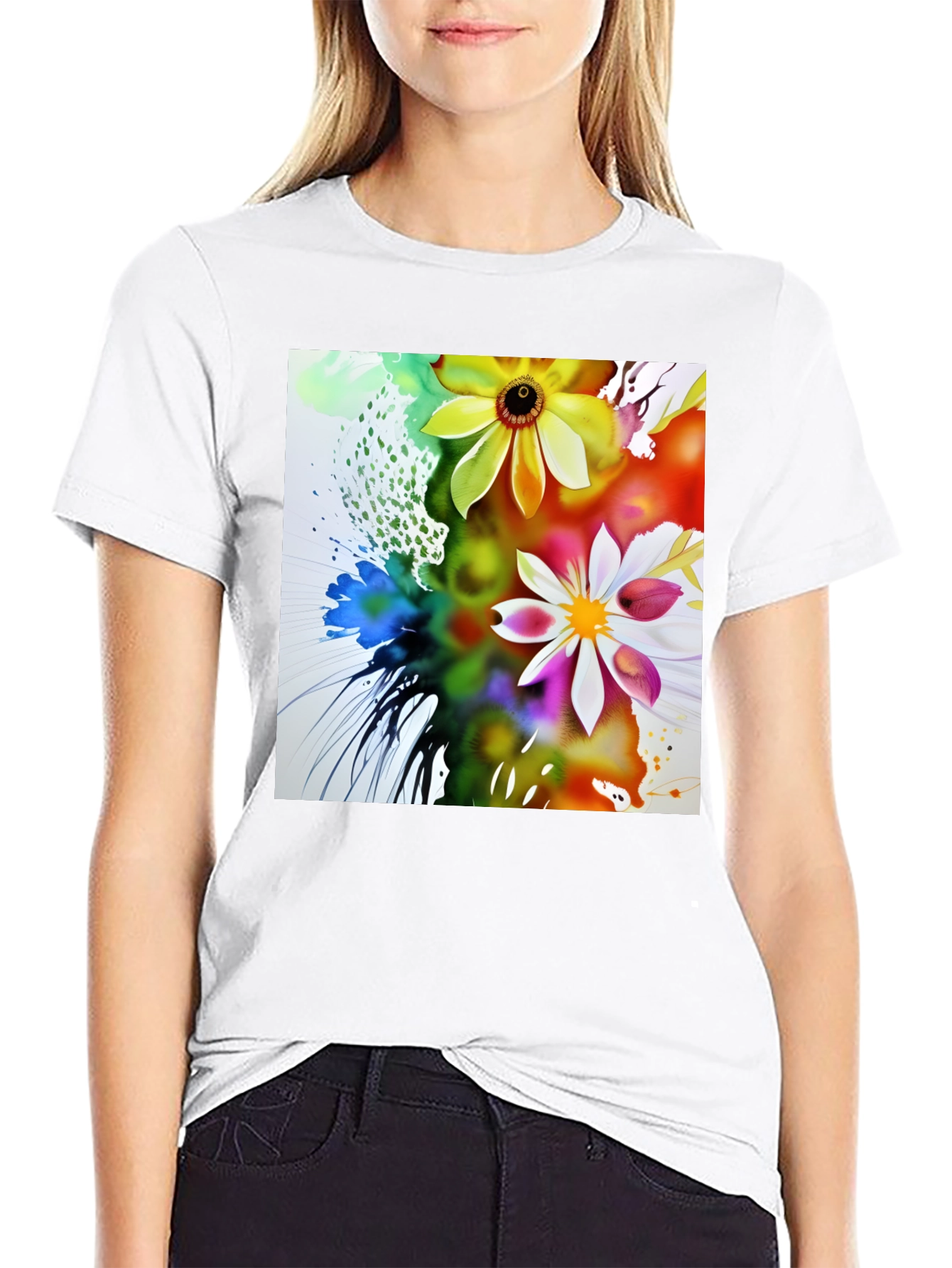 Black Floral Art Black T-Shirt view 9