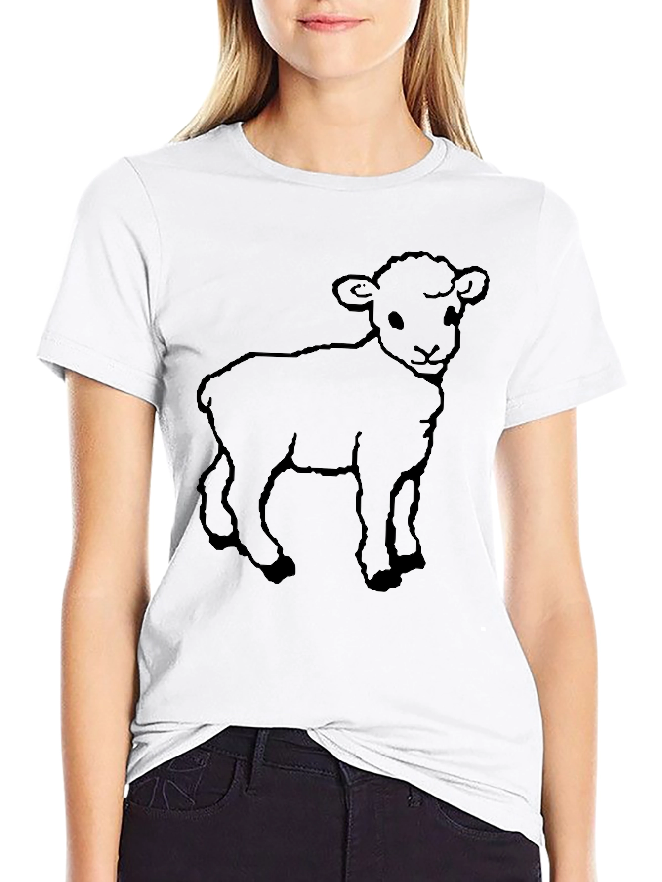 Black Cute Lamb Graphic Black T-Shirt view 9
