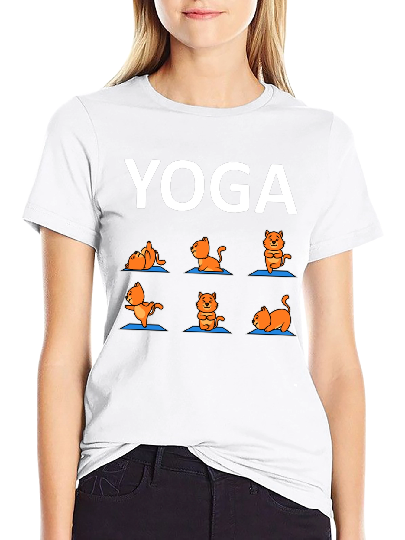 Black Yoga Cat T-Shirt: Funny Cartoon Tee view 9