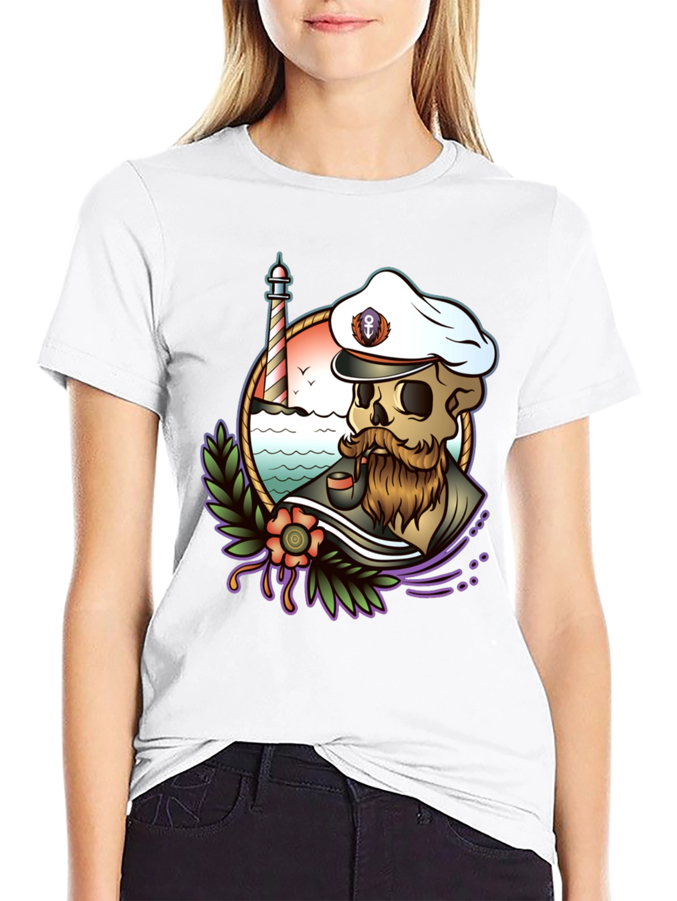 Black Nautical Skull T-Shirt - Captain Skeleton Tee view 9