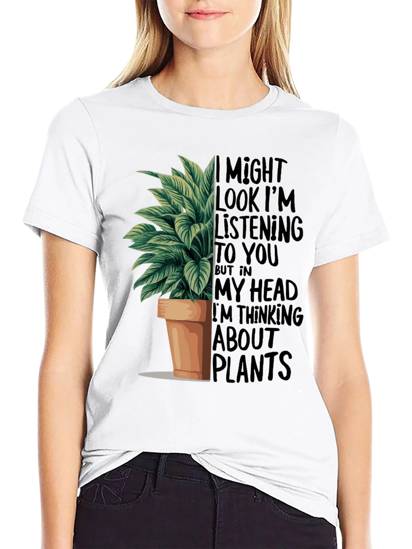 Black Plant Lover T-Shirt: I Might Look Listening view 9