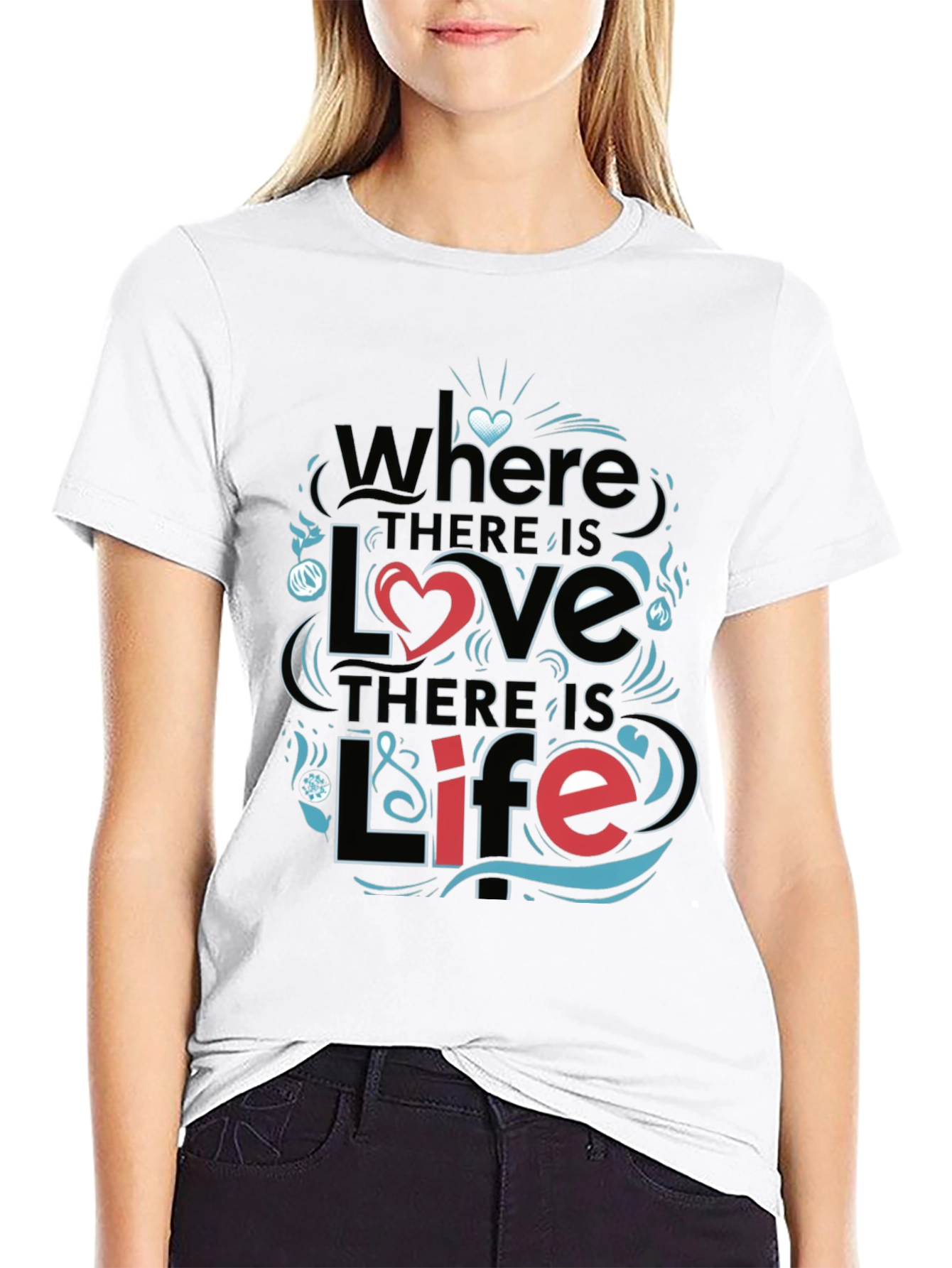 Black Inspirational 'Love & Life' Graphic T-Shirt view 9