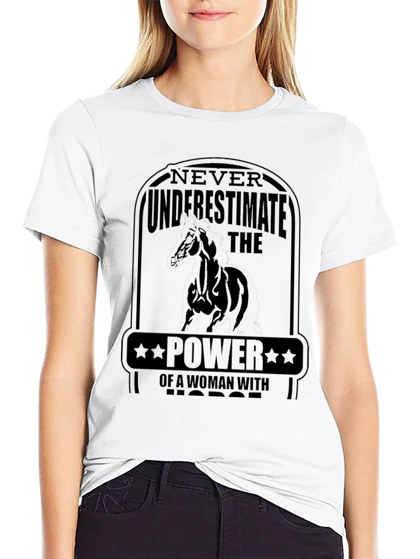 Black Woman Horse Power T-Shirt - Black Tee view 9
