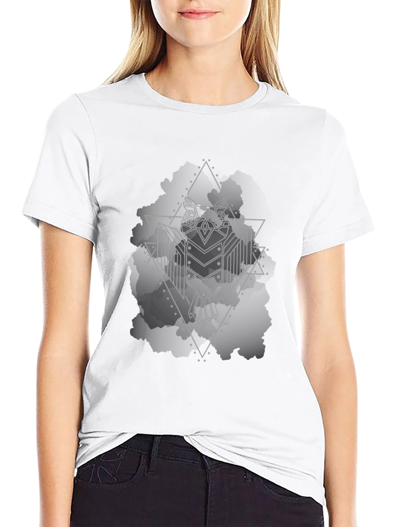 Black Geometric Owl Graphic Black T-Shirt view 9