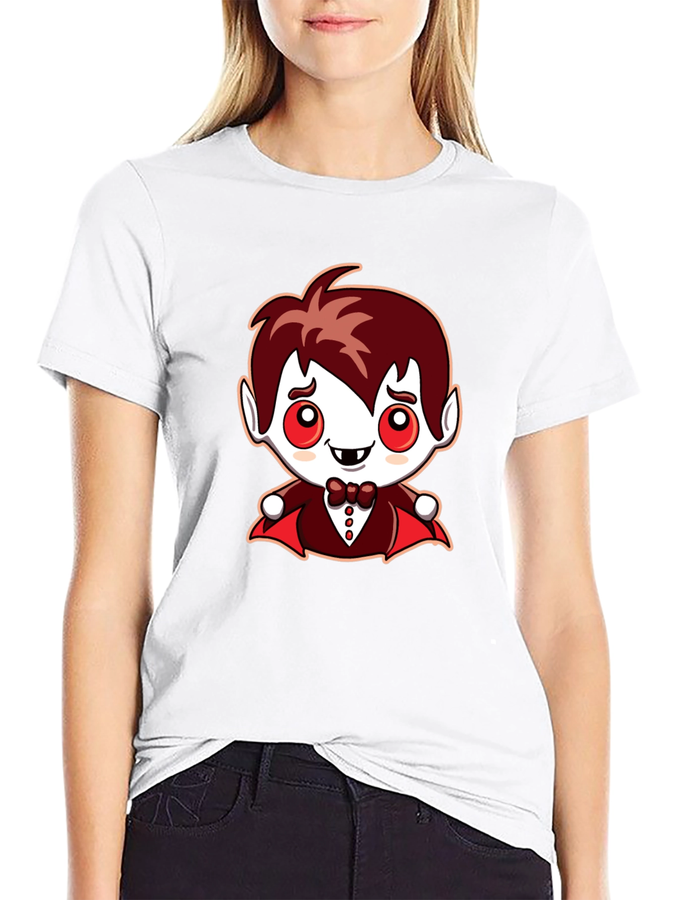 Black Cute Cartoon Vampire Graphic Tee view 9