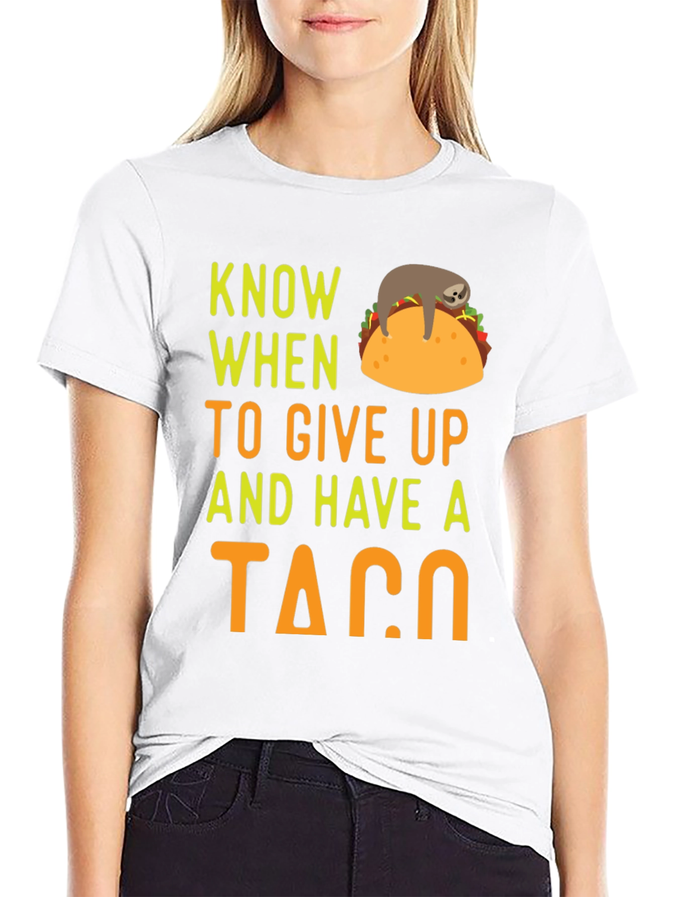 Black Know When to Give Up & Have a Taco Funny Sloth T-Shirt view 9