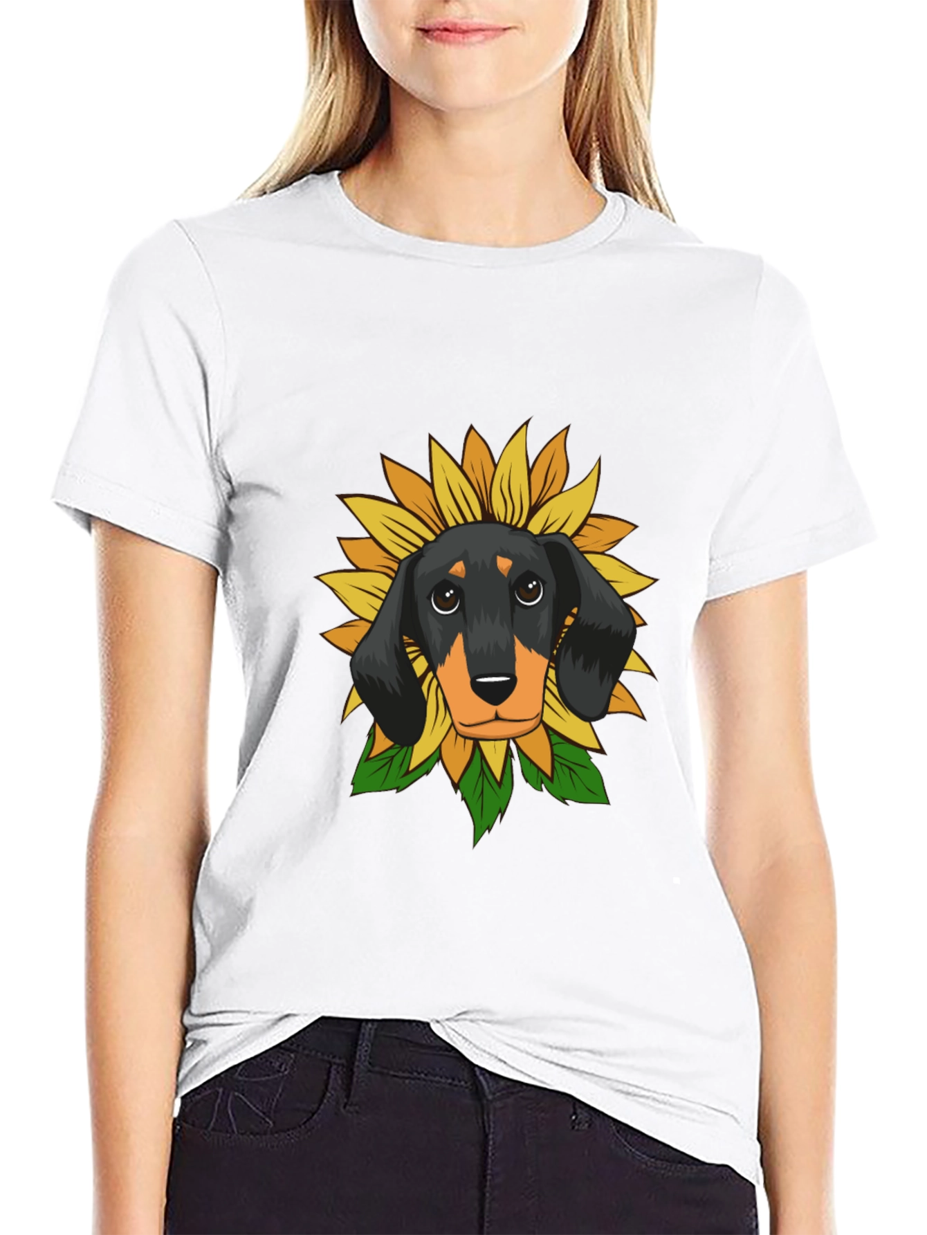 Black Dachshund Sunflower Graphic Tee - Black Cotton Comfort view 9
