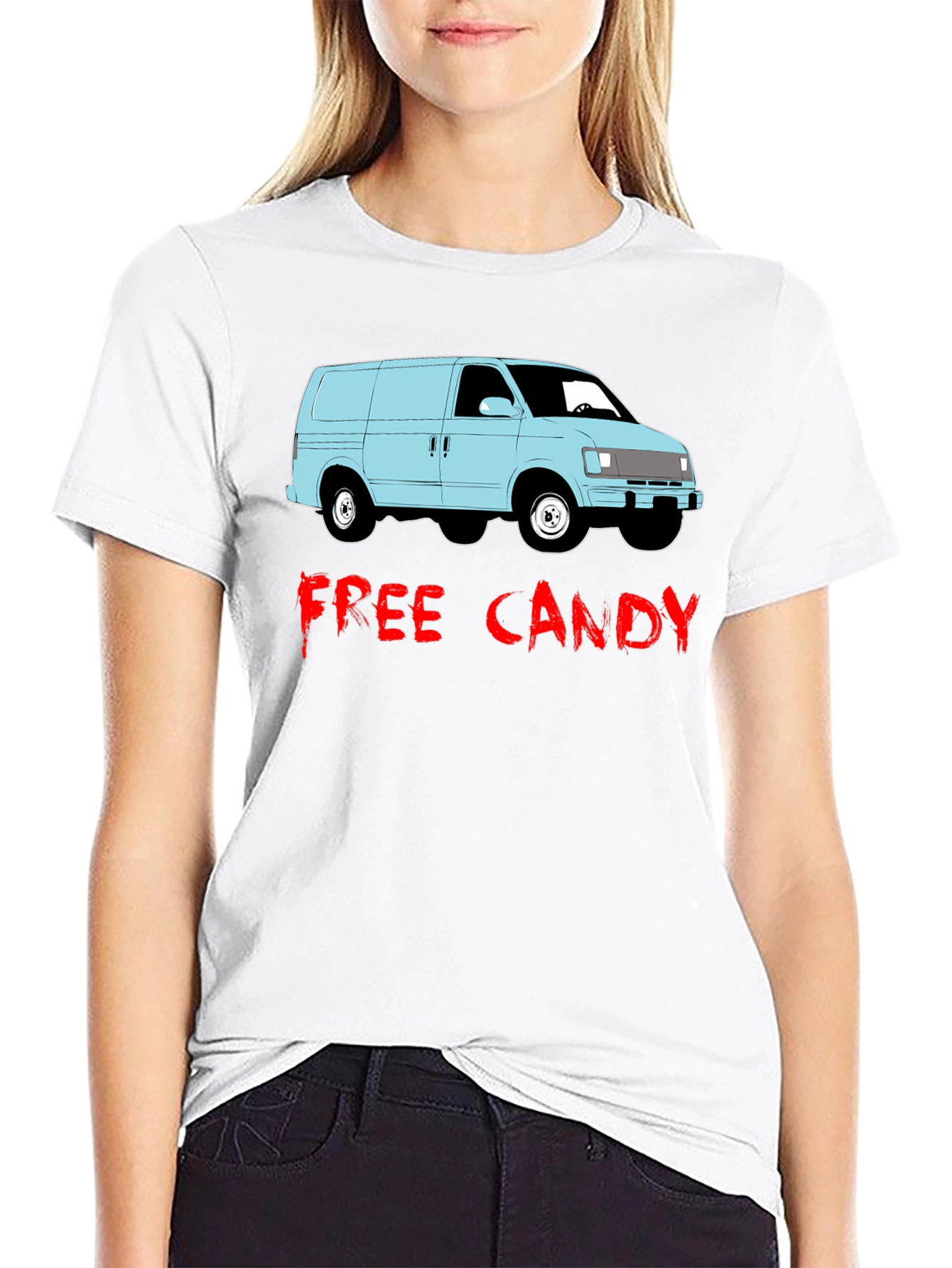 Black Free Candy Van T-Shirt - Funny Graphic Tee view 9