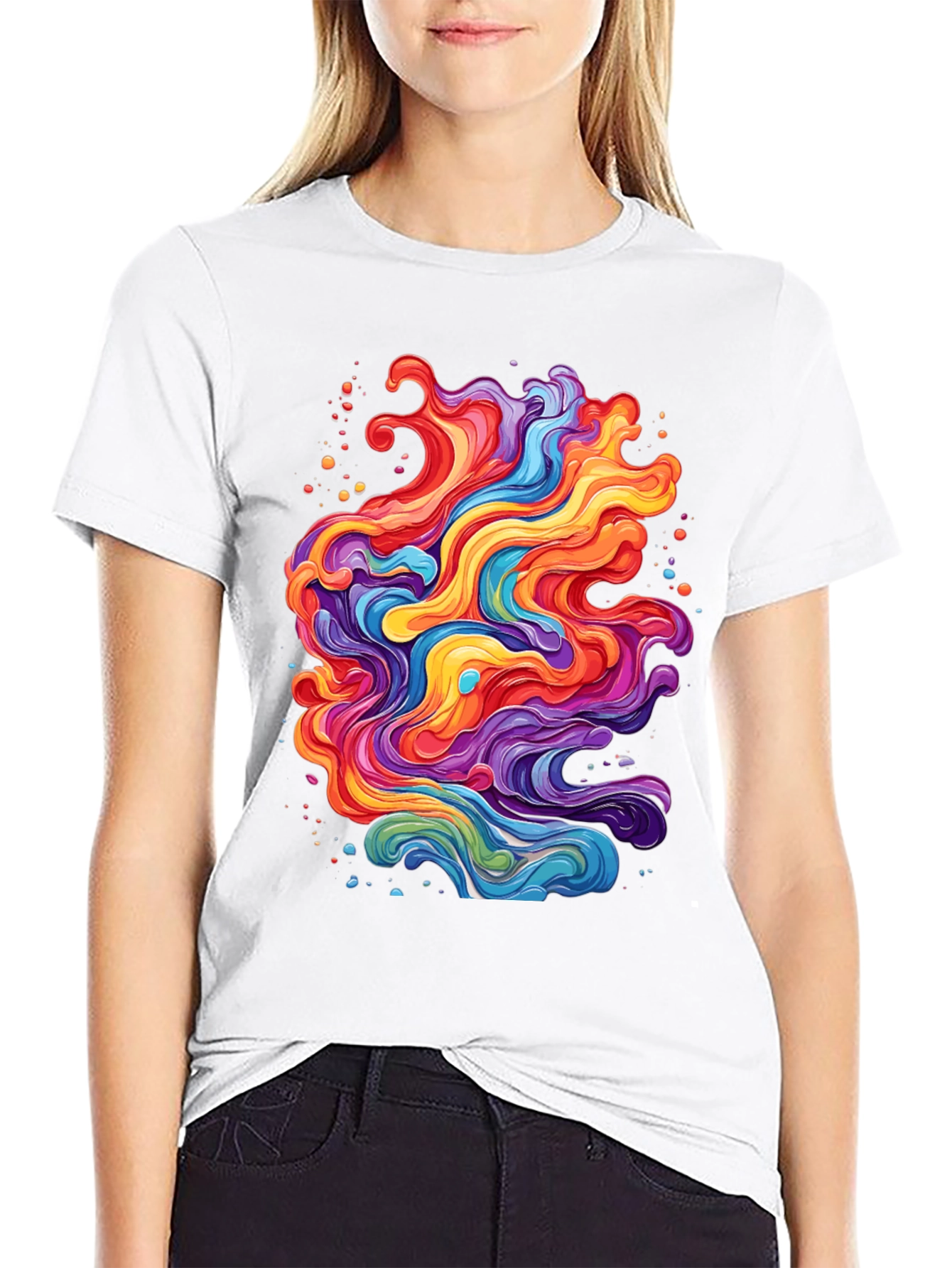 Black Vibrant Abstract Swirl T-Shirt - Black view 9
