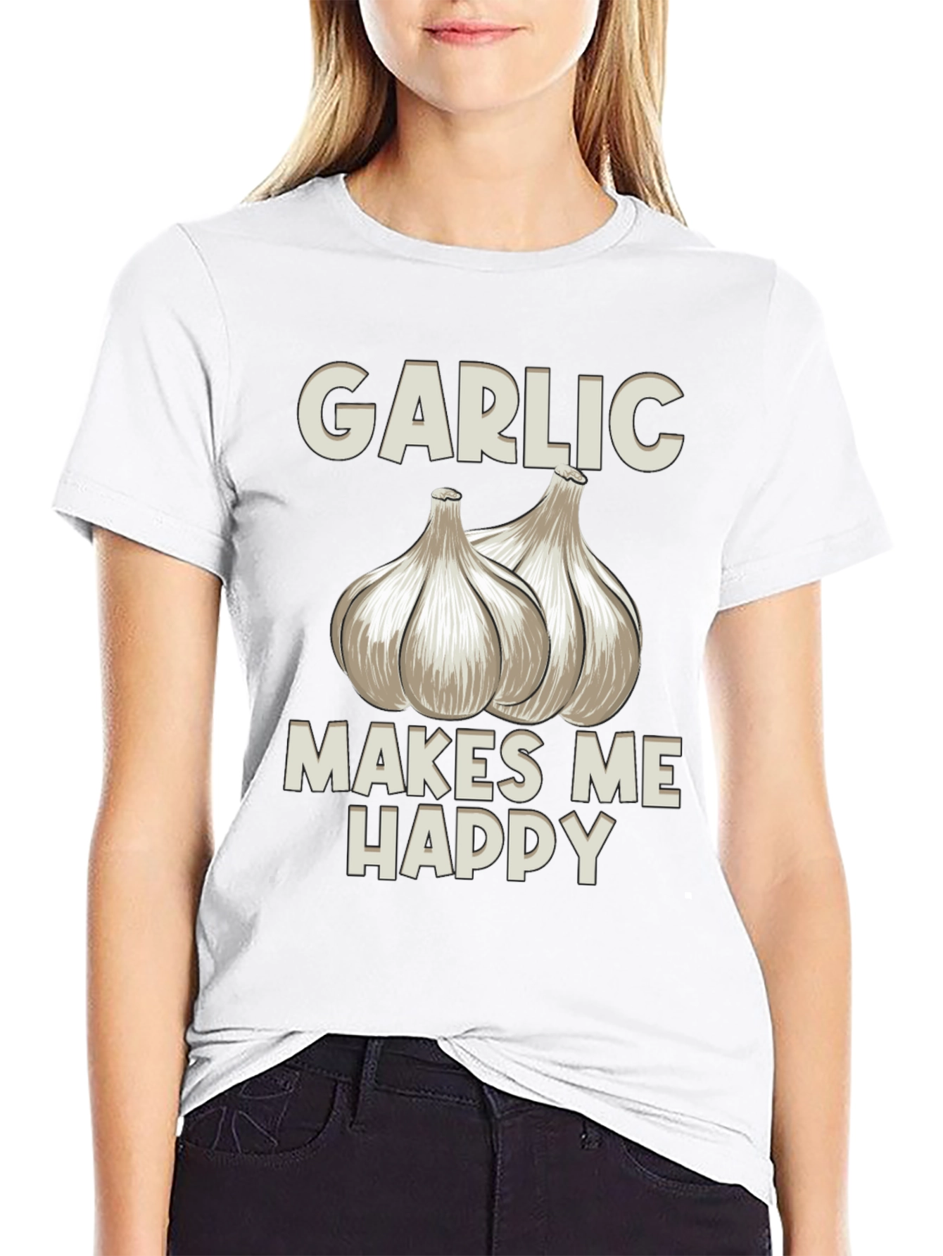 Black Garlic Makes Me Happy T-Shirt - Foodie Tee view 9