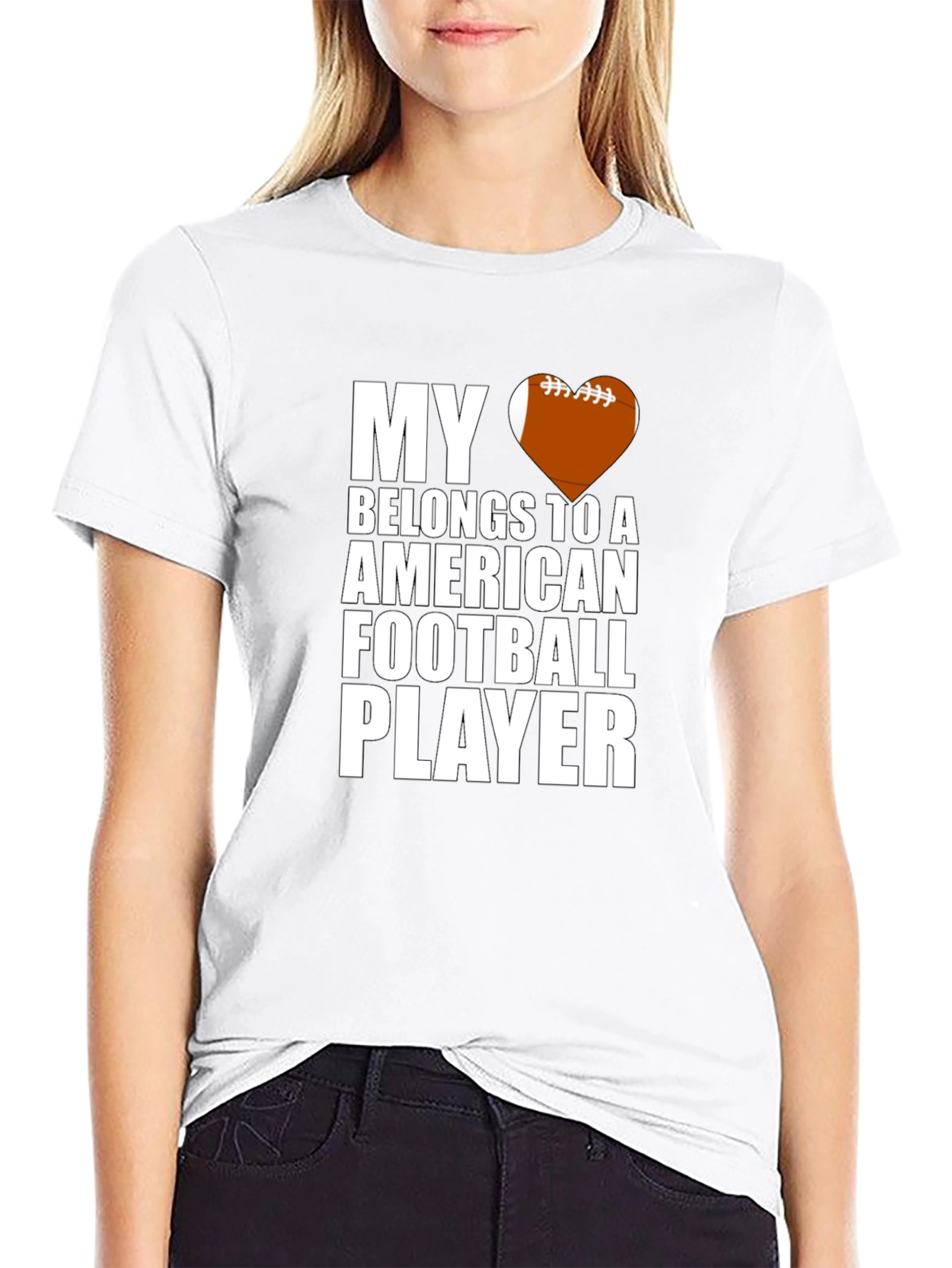 Black My Heart Belongs To Football Player T-Shirt view 9