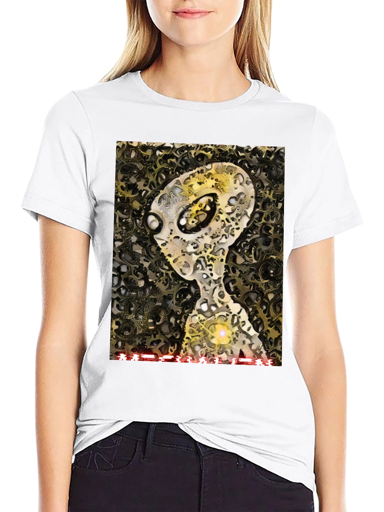 Black Alien Cog T-Shirt - Sci-Fi Graphic Tee view 9