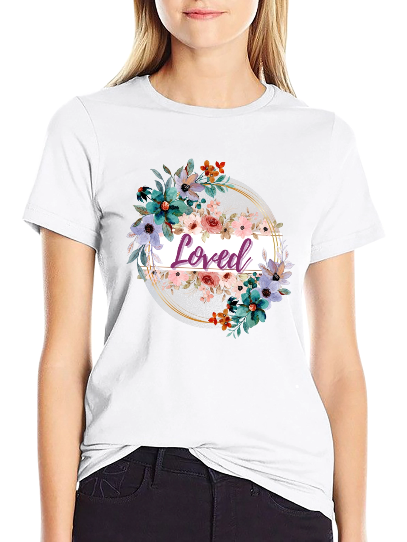 Black Floral Loved T-Shirt view 9