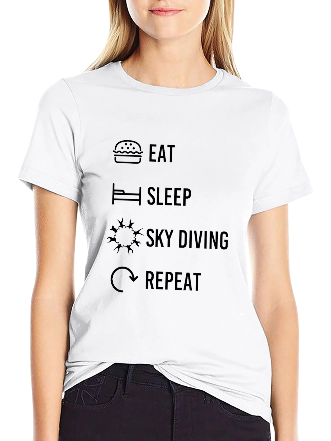 Black Eat Sleep Skydiving Repeat T-Shirt - Black Cotton Graphic Tee view 9