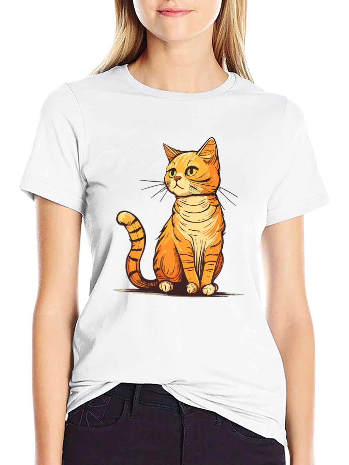 Black Cute Cartoon Cat T-Shirt - Unisex Black Tee view 9