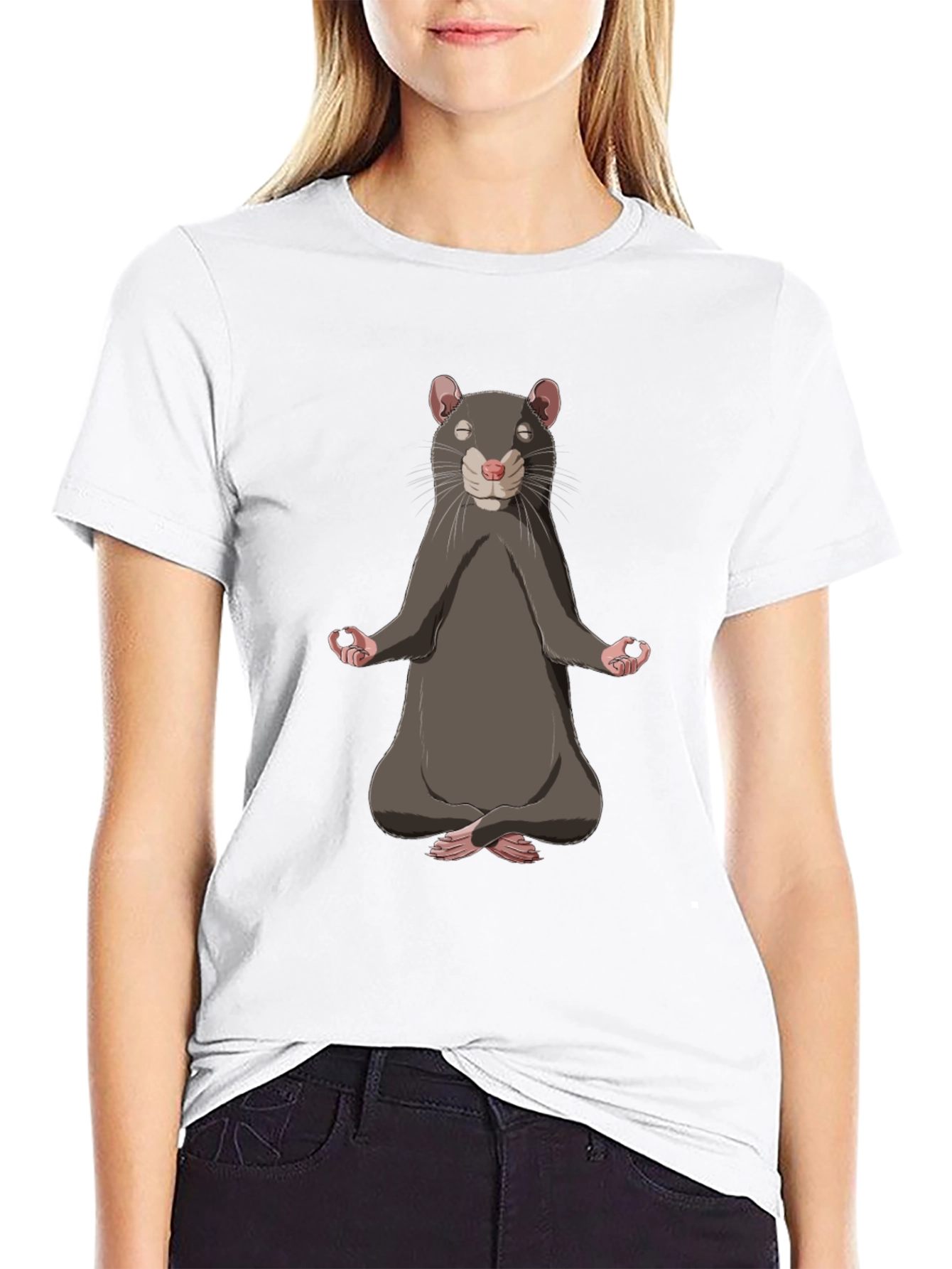 Black Meditating Rat T-Shirt - Relax and Find Your Zen view 9