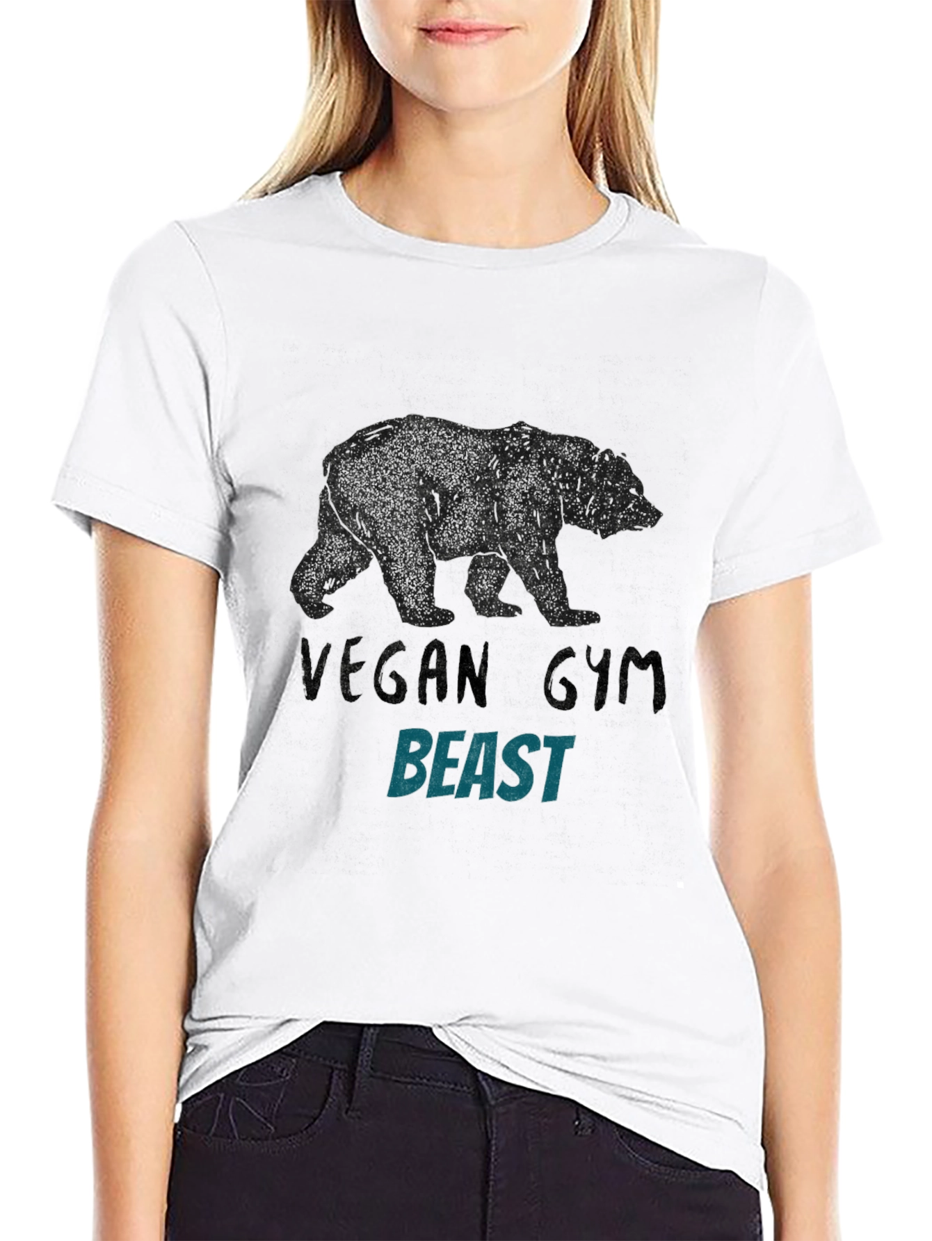 Black Vegan Gym Beast Graphic Tee - Black view 9