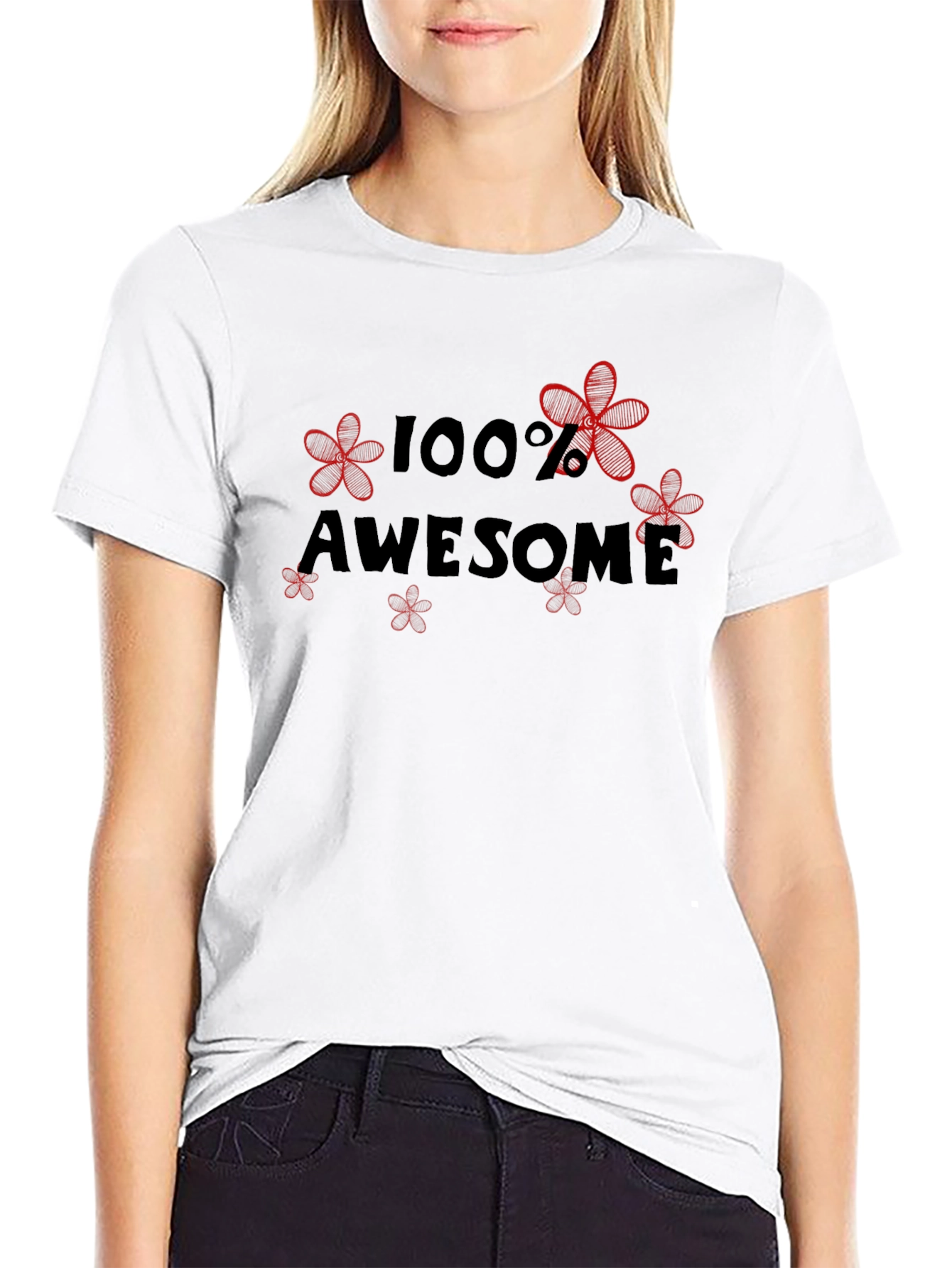 Black 100% Awesome Floral Graphic Tee - Black Cotton Blend view 9