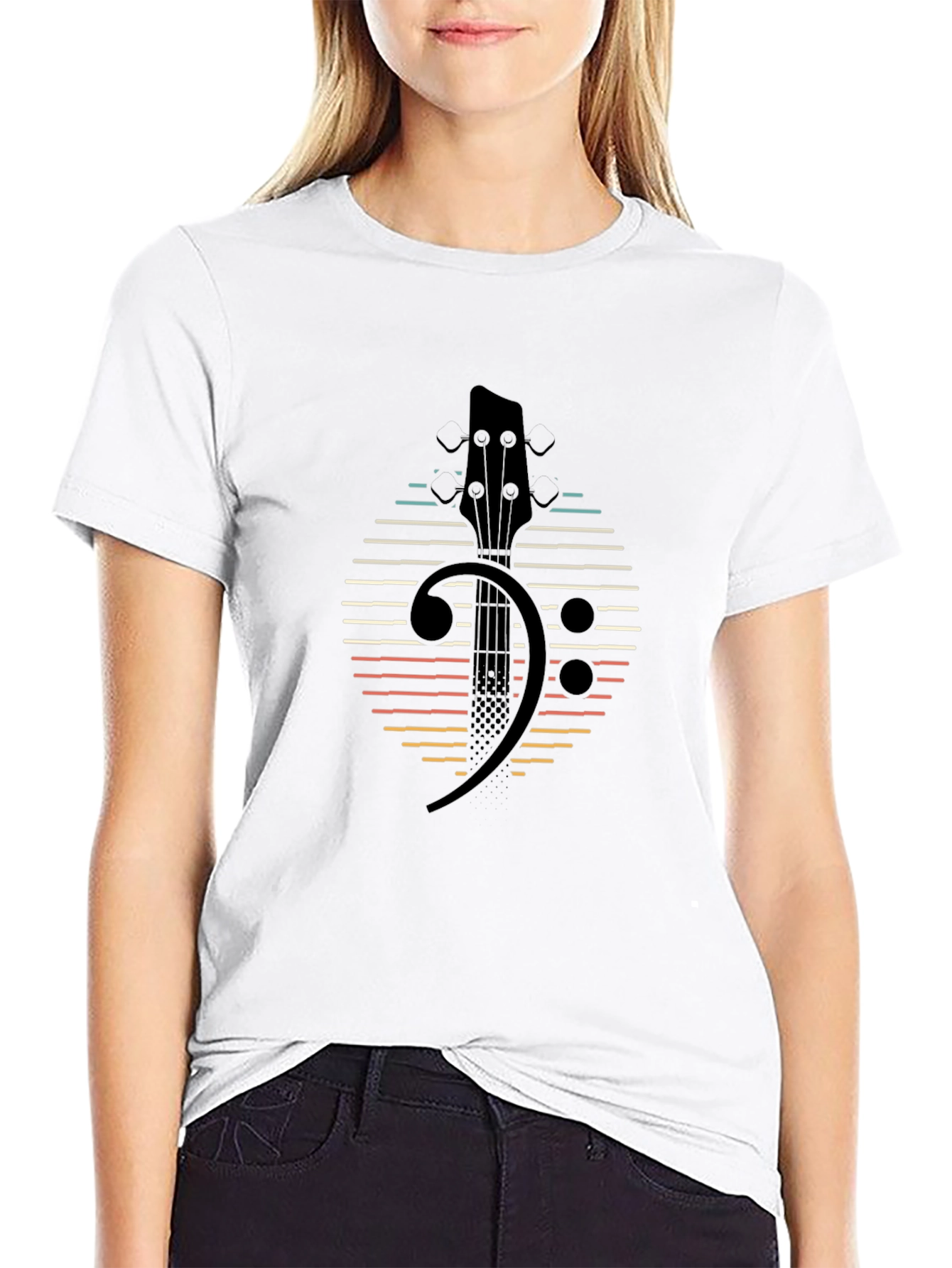 Black Bass Clef Guitar Retro Style T-Shirt view 9